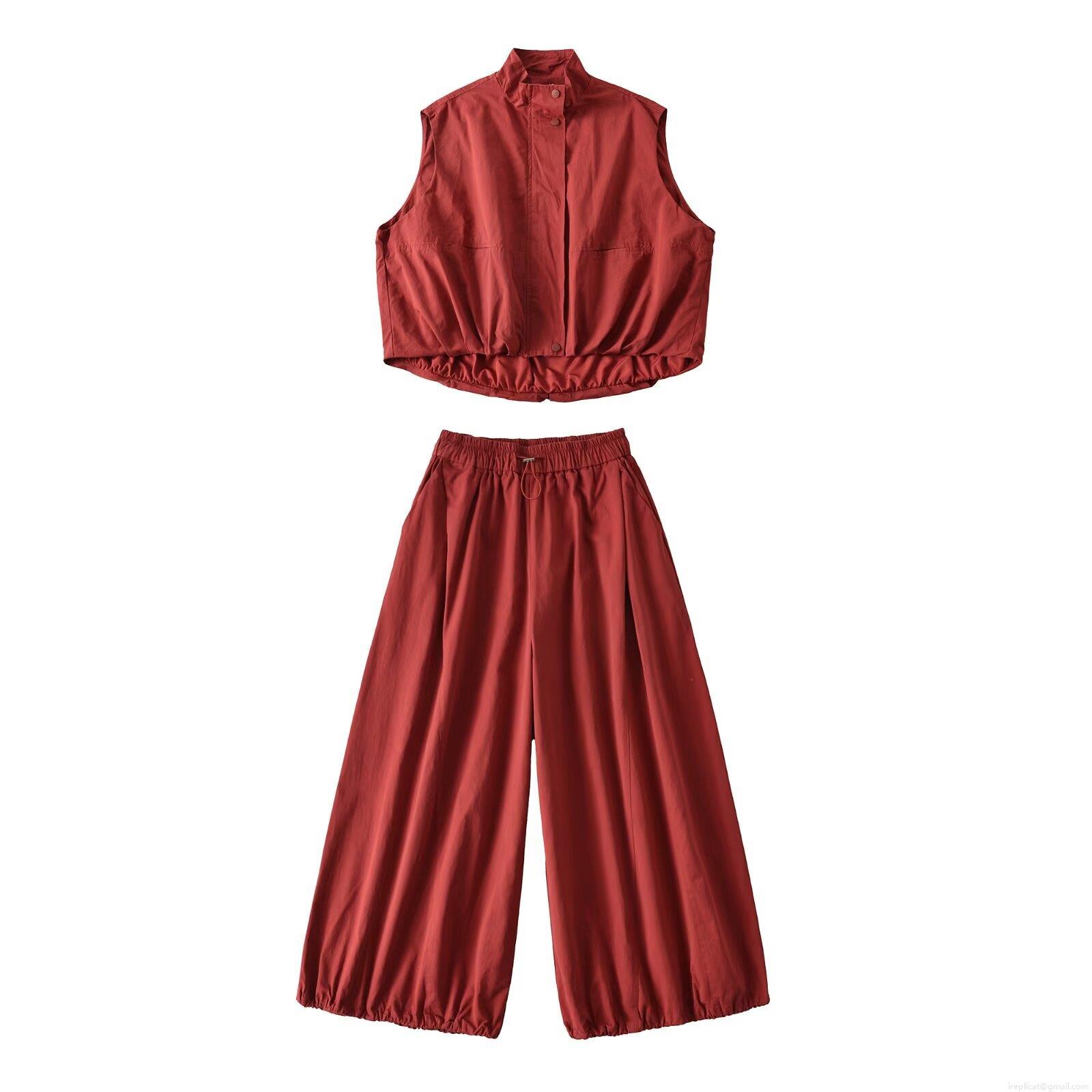 Women\'s Casual Two-Piece Vest Pants Set Stand Collar Sleeveless Vest High Waist Drawstring Wide Leg Pants Polyester Outdoor Streetwear Sweatsuit