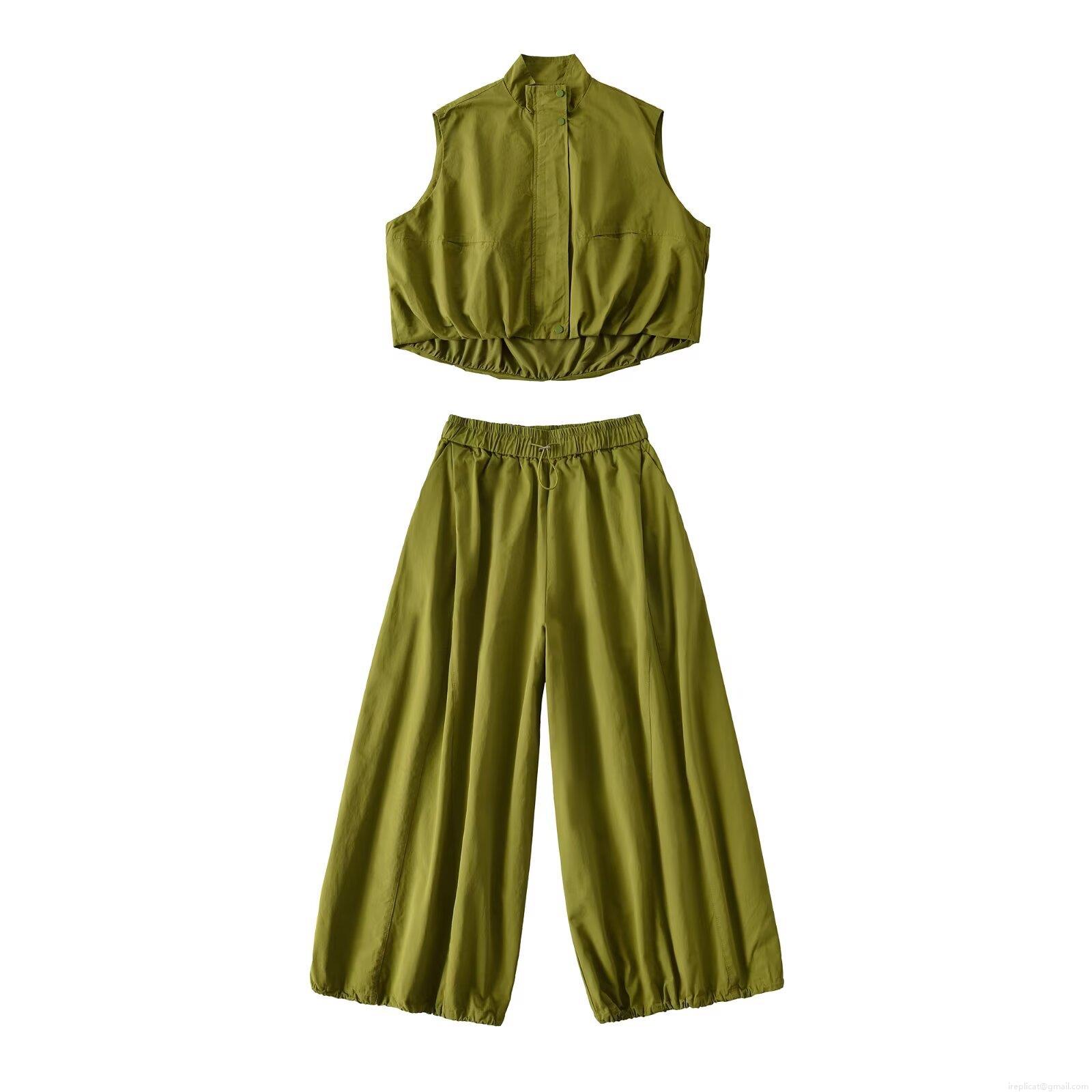 Women\'s Casual Two-Piece Vest Pants Set Stand Collar Sleeveless Vest High Waist Drawstring Wide Leg Pants Polyester Outdoor Streetwear Sweatsuit