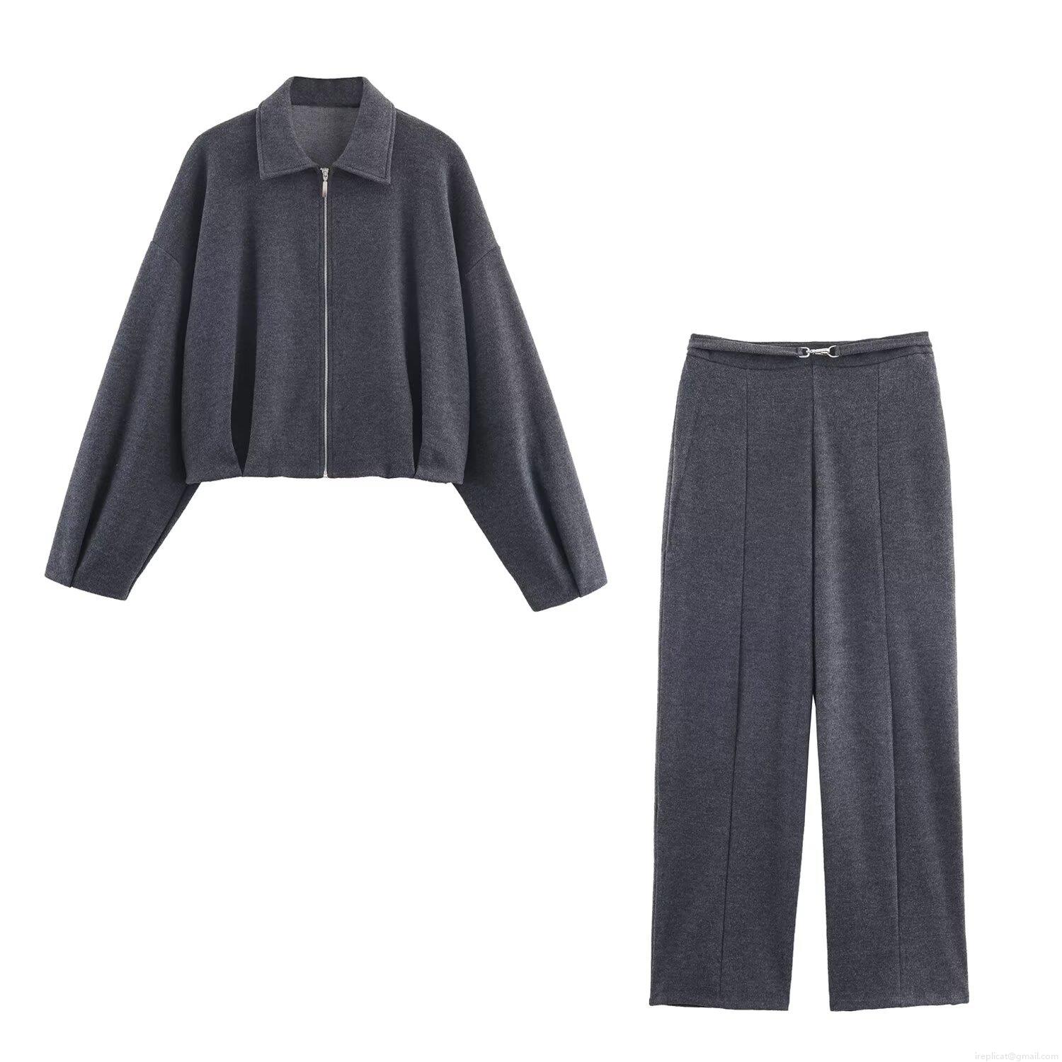 Women's 2-Piece Outfits European Style Short Lapel Zipper Jacket And High Waist Wide Leg Belted Pants Set Imitation Cashmere Thick Autumn Winter Streetwear Casual Tracksuit Women's 2-Piece Outfits European Style Short Lapel Zipper Jacket And High Waist Wide Leg Belted Pants Set Imitation Cashmere Thick Autumn Winter Streetwear Casual Tracksuit