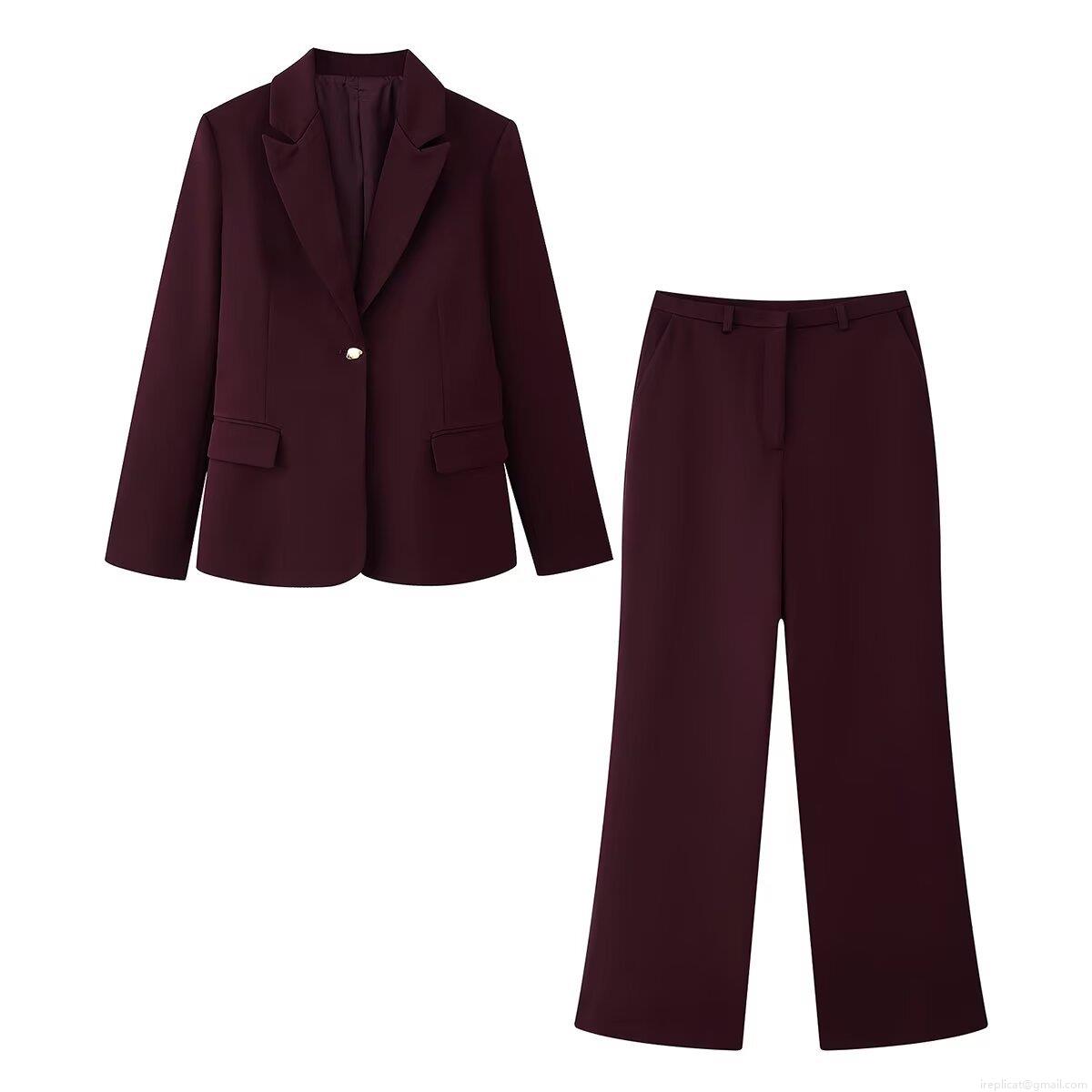 Women's Two Piece Business Suit Set Shoulder Pad Blazer Jacket and High Waist Straight Leg Trousers Career Professional Office Lady Formal Outfits Deep Burgundy Women's Two Piece Business Suit Set Shoulder Pad Blazer Jacket and High Waist Straight Leg Trousers Career Professional Office Lady Formal Outfits Deep Burgundy