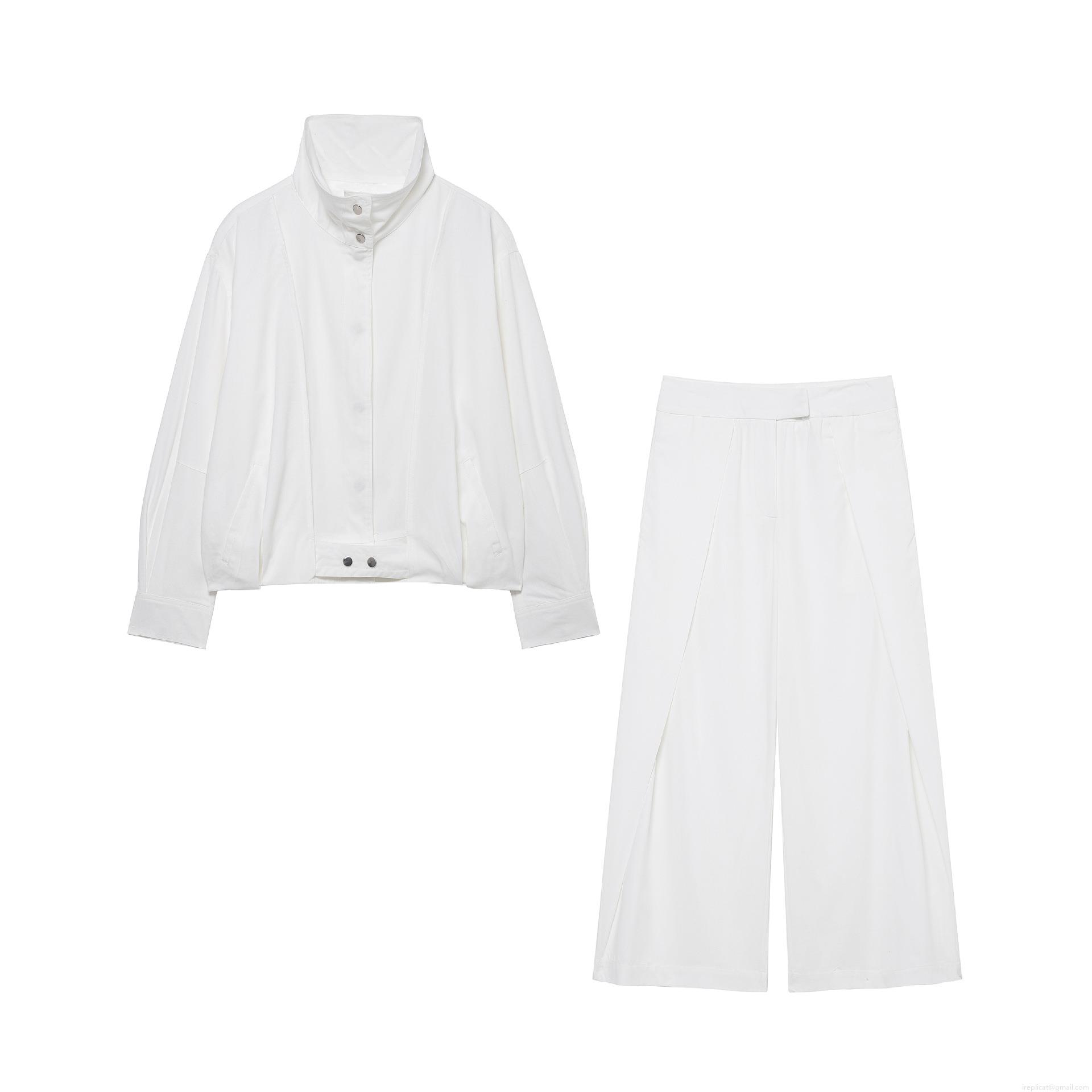 Women's 2 Piece Set White Pilot Jacket And Pleated Wide Leg Pants 100% Polyester Casual Streetwear Long Sleeve Stand Collar Outfit For Autumn Women's 2 Piece Set White Pilot Jacket And Pleated Wide Leg Pants 100% Polyester Casual Streetwear Long Sleeve Stand Collar Outfit For Autumn