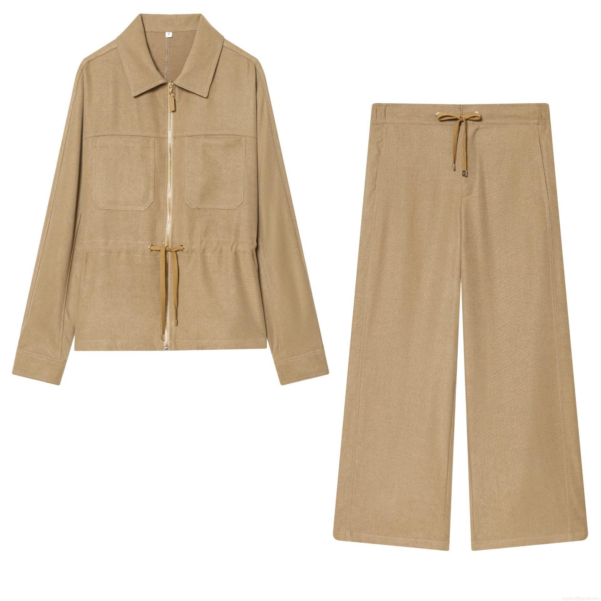 Women's Two Piece Casual Set Solid Khaki Zip Up Lapel Jacket And Drawstring Wide Leg Pants Fall Fashion Streetwear Outfits For Women Daily Wear Women's Two Piece Casual Set Solid Khaki Zip Up Lapel Jacket And Drawstring Wide Leg Pants Fall Fashion Streetwear Outfits For Women Daily Wear