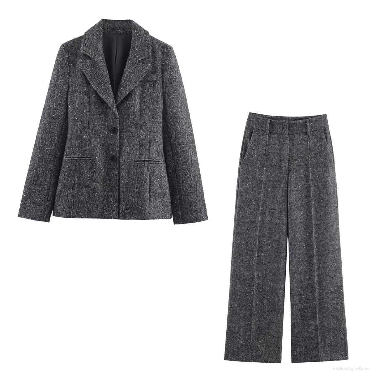 Women's Herringbone Tweed Two Piece Set Single Breasted Blazer Jacket And Wide Leg Pants Elegant Office Commute Suit Grey Autumn Winter Streetwear Co-ords Women's Herringbone Tweed Two Piece Set Single Breasted Blazer Jacket And Wide Leg Pants Elegant Office Commute Suit Grey Autumn Winter Streetwear Co-ords