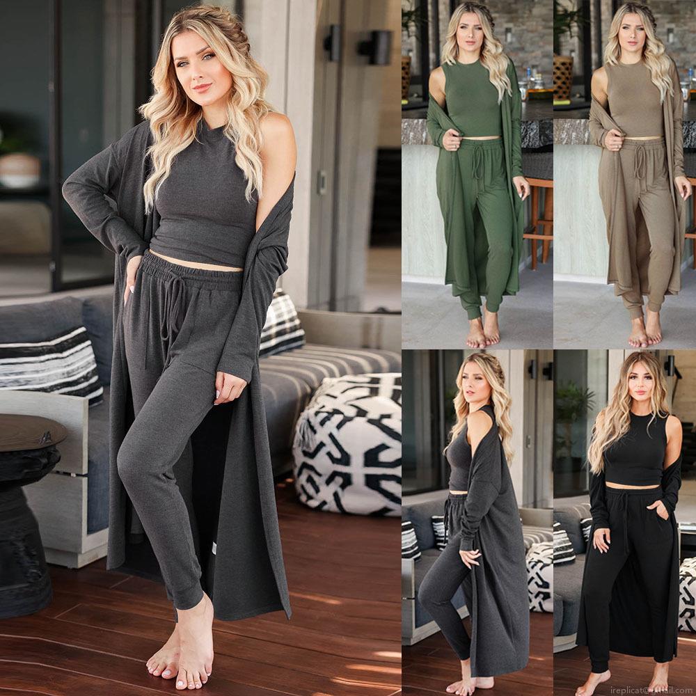 Women's 3-Piece Knitted Set Slim Fit Ribbed Crop Tank Top High Waist Drawstring Jogger Pants Long Sleeve Open Front Cardigan Outfits Casual Loungewear Sporty Tracksuit Soft Knit Solid Color Comfy Sets Women's 3-Piece Knitted Set Slim Fit Ribbed Crop Tank Top High Waist Drawstring Jogger Pants Long Sleeve Open Front Cardigan Outfits Casual Loungewear Sporty Tracksuit Soft Knit Solid Color Comfy Sets
