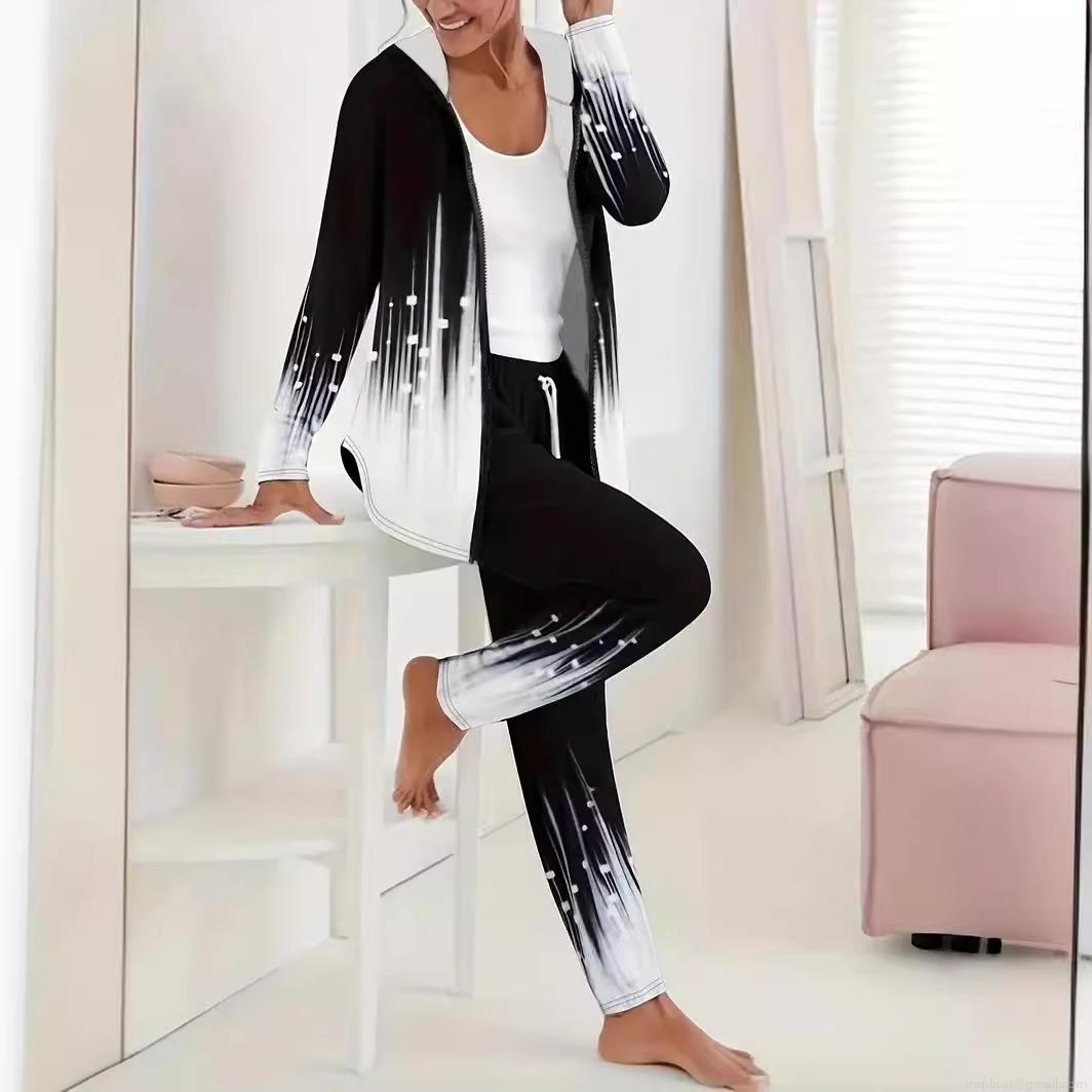 Women's Plus Size Casual Sports Two-Piece Set 3D Digital Print Hooded Full Zip Jacket And Long Pants Tracksuit Polyester Spandex Blend For Autumn Winter Women's Plus Size Casual Sports Two-Piece Set 3D Digital Print Hooded Full Zip Jacket And Long Pants Tracksuit Polyester Spandex Blend For Autumn Winter