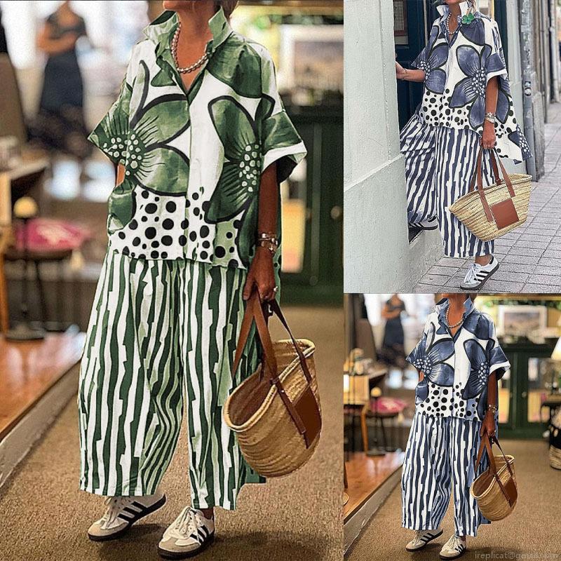 Women's Plus Size Floral Print Two Piece Set Polyester Spandex Short Sleeve Button Down Shirt And Wide Leg Pants Casual Bohemian Summer Vacation Outfit Women's Plus Size Floral Print Two Piece Set Polyester Spandex Short Sleeve Button Down Shirt And Wide Leg Pants Casual Bohemian Summer Vacation Outfit