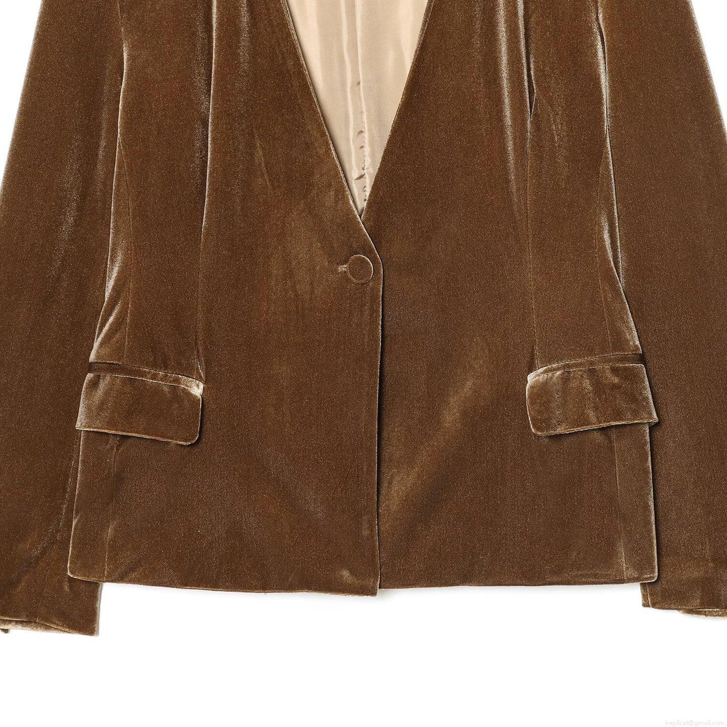 Elegant Women\'s Velvet Blazer and Flared Pants Set Solid Color V-Neck Single Button Slim Fit Polyester Spandex Office Suit for Autumn Winter