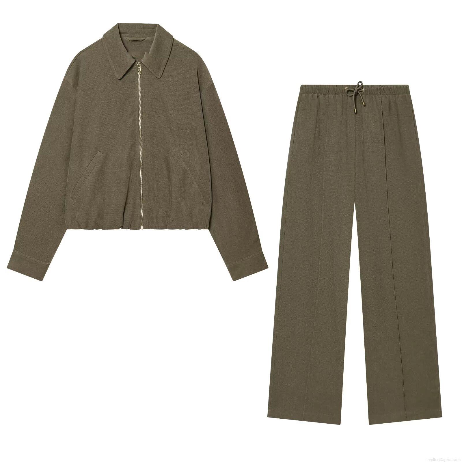 Women's Casual Two Piece Set Zip Up Lapel Jacket And Wide Leg Pants Outfits Solid Color Polyester Spandex Loungewear Streetwear Tracksuit For Women Women's Casual Two Piece Set Zip Up Lapel Jacket And Wide Leg Pants Outfits Solid Color Polyester Spandex Loungewear Streetwear Tracksuit For Women