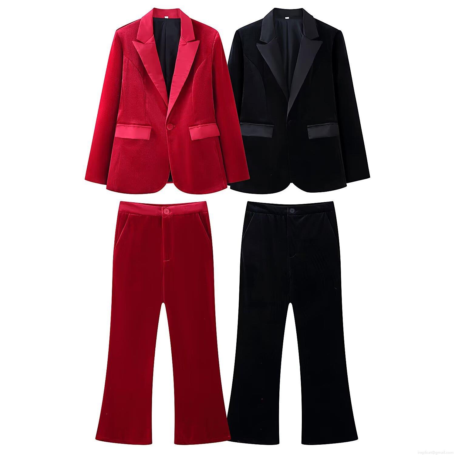 Elegant Women Velvet Blazer And Trousers Collection Slim Fit Solid Color Office Commuter Two Piece Suit Luxury Satin Lapel Jacket Straight Leg Pants Elegant Women Velvet Blazer And Trousers Collection Slim Fit Solid Color Office Commuter Two Piece Suit Luxury Satin Lapel Jacket Straight Leg Pants