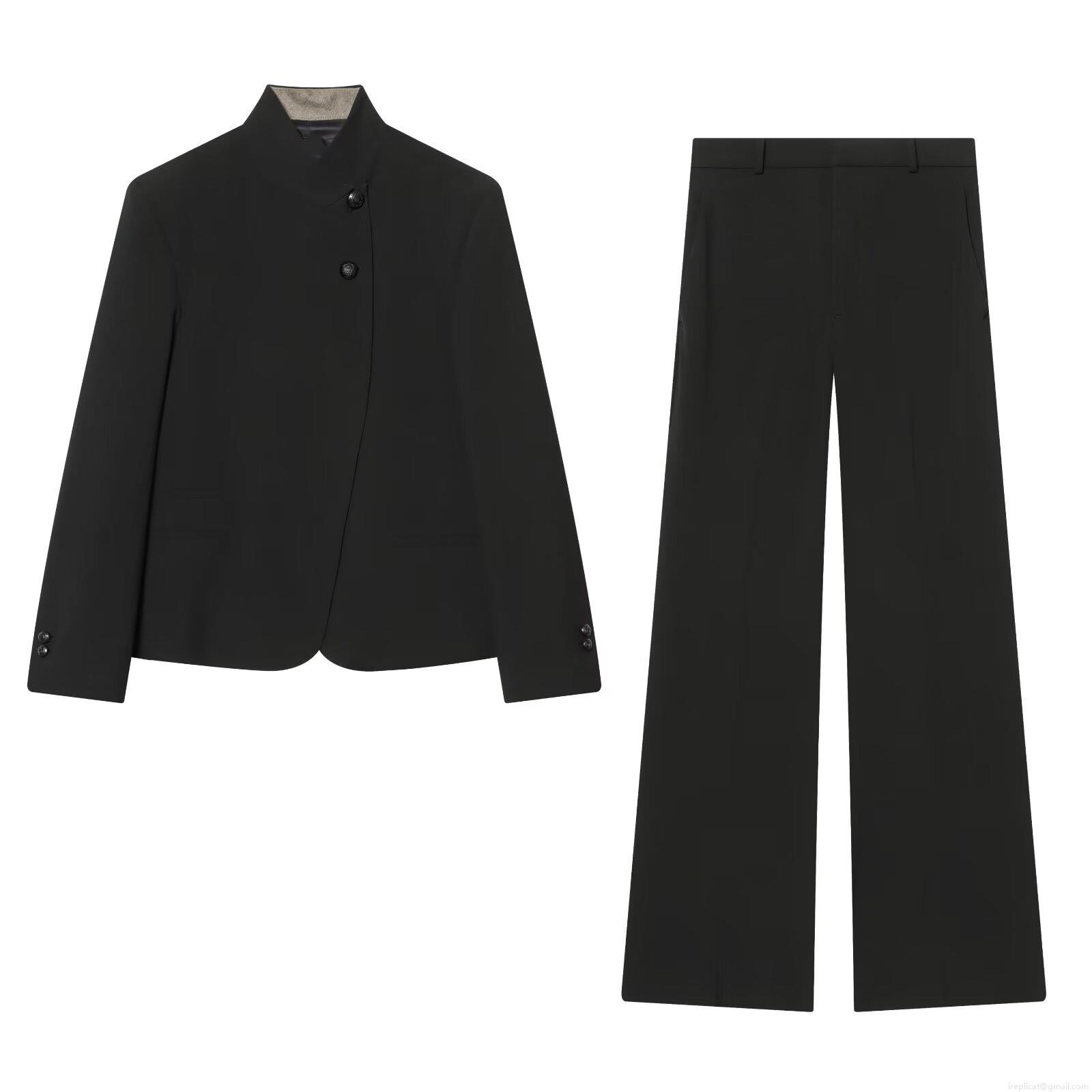 Women's Elegant Black Suit Set With Stand Collar Asymmetric Button Blazer Jacket And High Waist Wide Leg Trousers Business Office Commute Formal Two Piece Outfit Women's Elegant Black Suit Set With Stand Collar Asymmetric Button Blazer Jacket And High Waist Wide Leg Trousers Business Office Commute Formal Two Piece Outfit