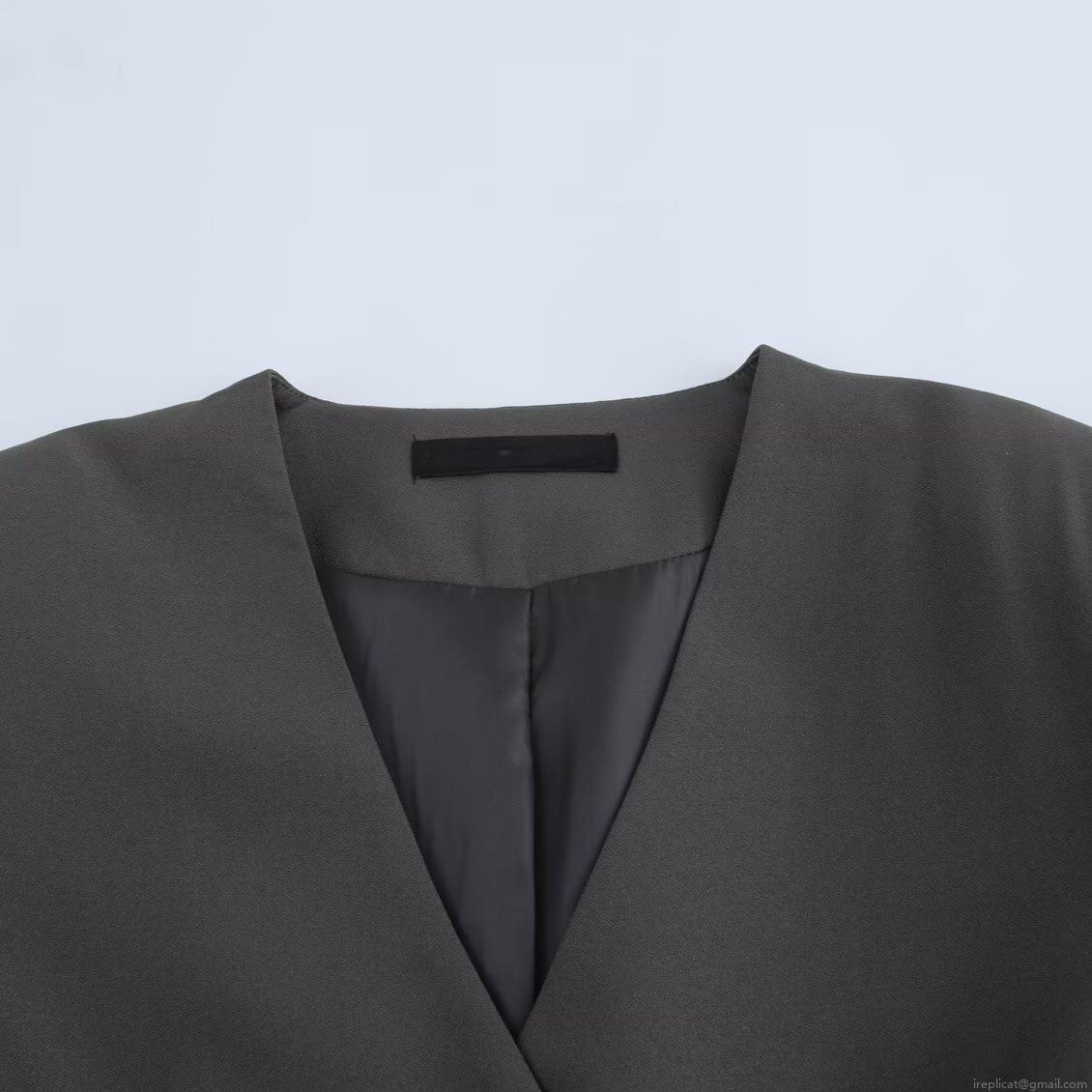 Women\'s Elegant Office Suit Set Long Sleeve Collarless Blazer with Belt and High Waist Straight Leg Pants Solid Color Commute Outfit Polyester Spandex