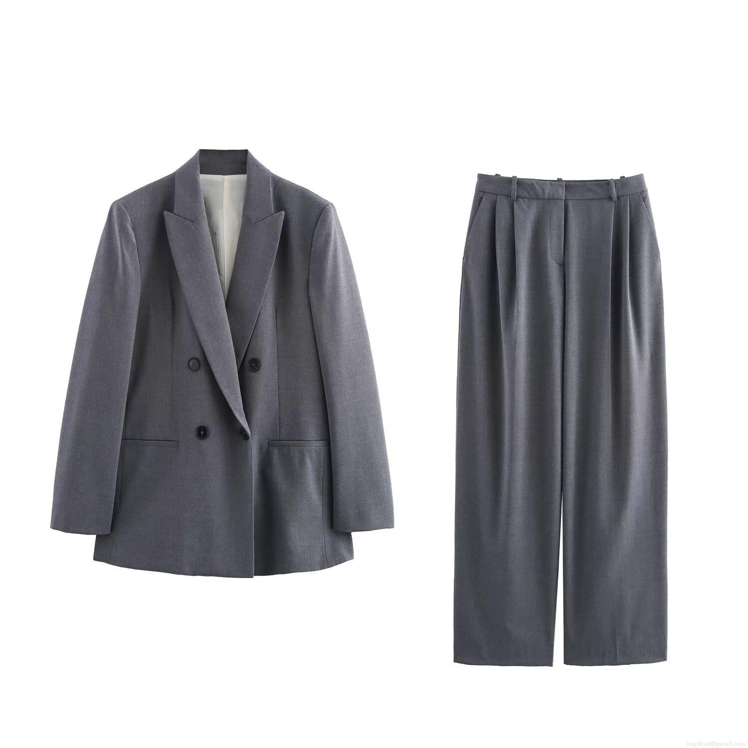 Women's Elegant Double Breasted Padded Shoulder Blazer and Wide Leg Pants Set Professional Office Business Suits Commuter Formal Two Piece Outfit Women's Elegant Double Breasted Padded Shoulder Blazer and Wide Leg Pants Set Professional Office Business Suits Commuter Formal Two Piece Outfit