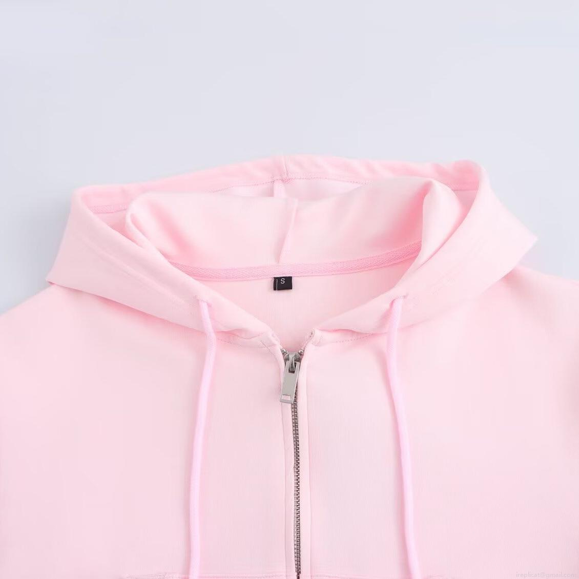 Women Casual Cotton Blend Set Cropped Zipper Hoodie And High Waist Flare Pants Sporty Ribbed Knit Outfit For Daily Spring