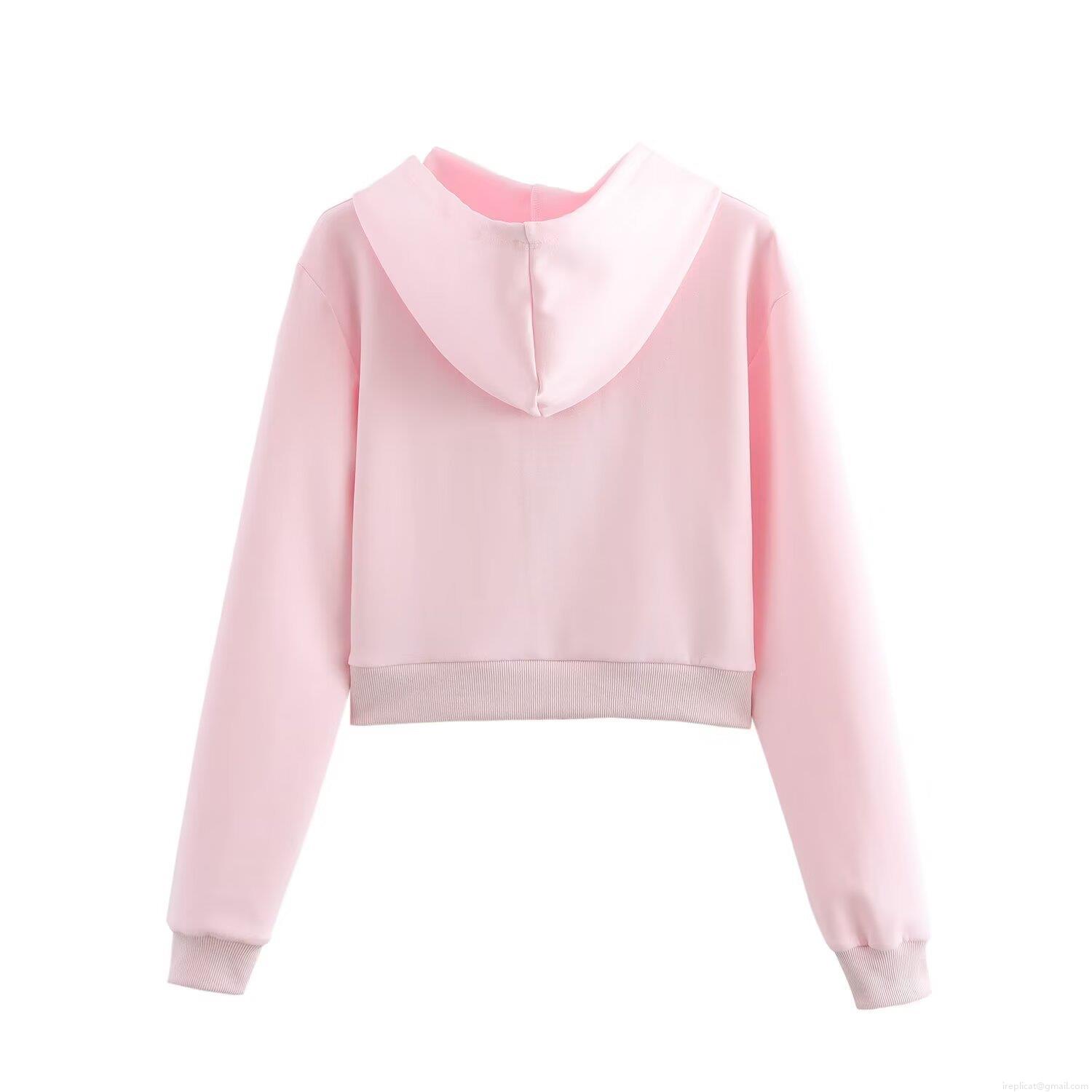 Women Casual Cotton Blend Set Cropped Zipper Hoodie And High Waist Flare Pants Sporty Ribbed Knit Outfit For Daily Spring