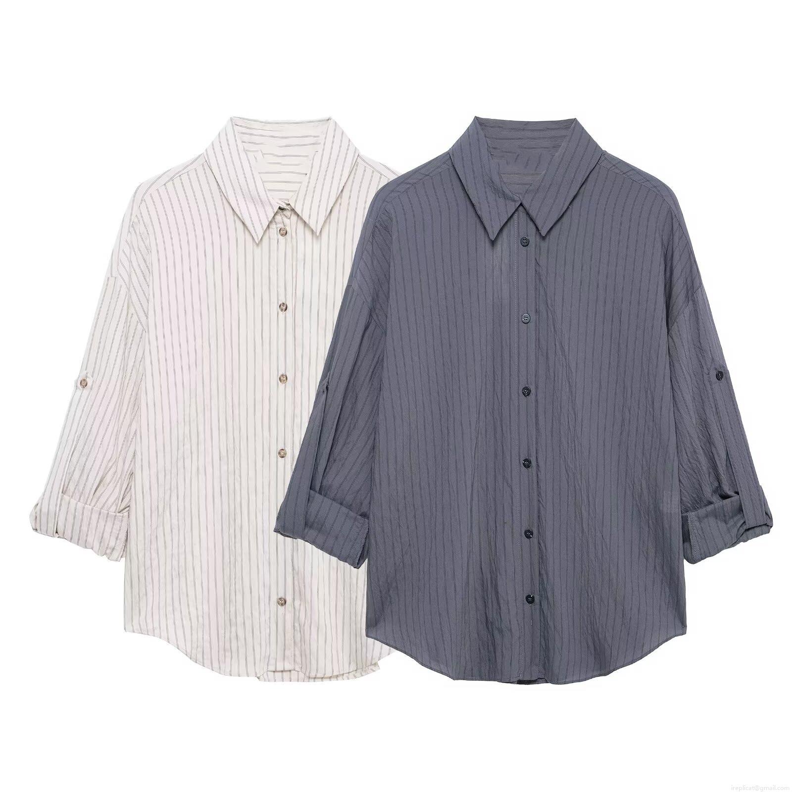 Women's 100% Polyester Vertical Stripe Casual Set Adjustable Long Sleeve Button Shirt and Elastic Waist Wide Leg Long Pants Daily Leisure Loungewear Two-Piece Outfit Women's 100% Polyester Vertical Stripe Casual Set Adjustable Long Sleeve Button Shirt and Elastic Waist Wide Leg Long Pants Daily Leisure Loungewear Two-Piece Outfit