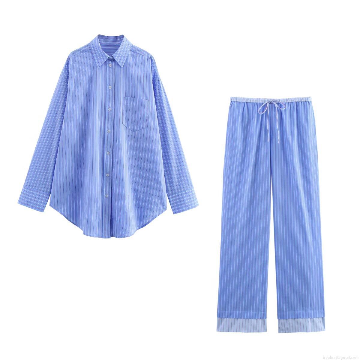 Women's Striped Two Piece Casual Set Long Sleeve Button Down Shirt And Drawstring Wide Leg Pants Polyester Spandex Blend Loungewear For Ladies Office Commuter Loose Fit Outfit Women's Striped Two Piece Casual Set Long Sleeve Button Down Shirt And Drawstring Wide Leg Pants Polyester Spandex Blend Loungewear For Ladies Office Commuter Loose Fit Outfit