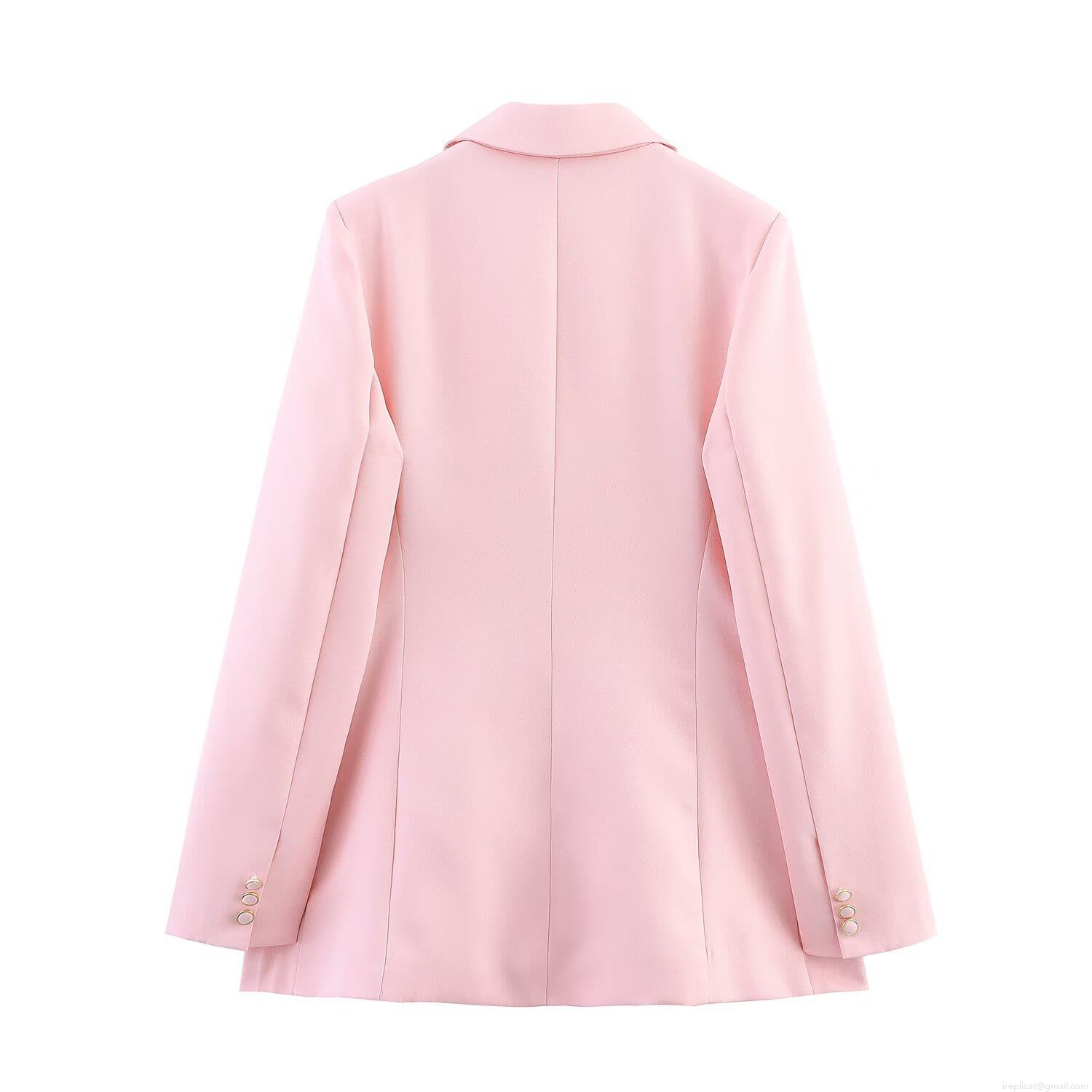 Elegant Double Breasted Blazer Jacket and High Waist Pants Set for Women Polyester Spandex Solid Color Office Lady Suit Outfits for Daily Commute Professional Workwear