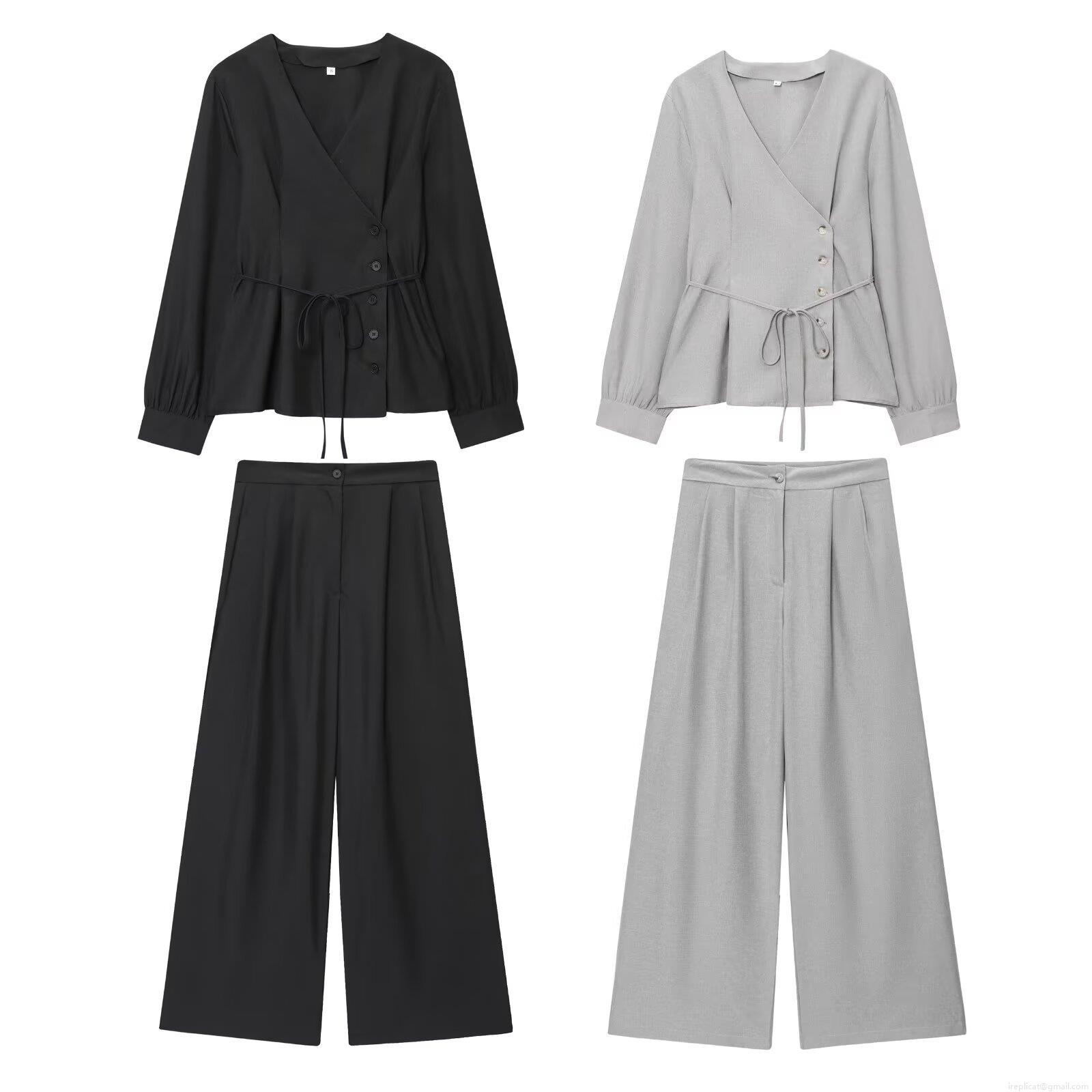 Women's Casual Two Piece Set V Neck Irregular Tie Waist Long Sleeve Wrap Top and High Waist Pleated Wide Leg Straight Pants Co-ords for Women Daily Work Office Wear Summer Autumn Women's Casual Two Piece Set V Neck Irregular Tie Waist Long Sleeve Wrap Top and High Waist Pleated Wide Leg Straight Pants Co-ords for Women Daily Work Office Wear Summer Autumn