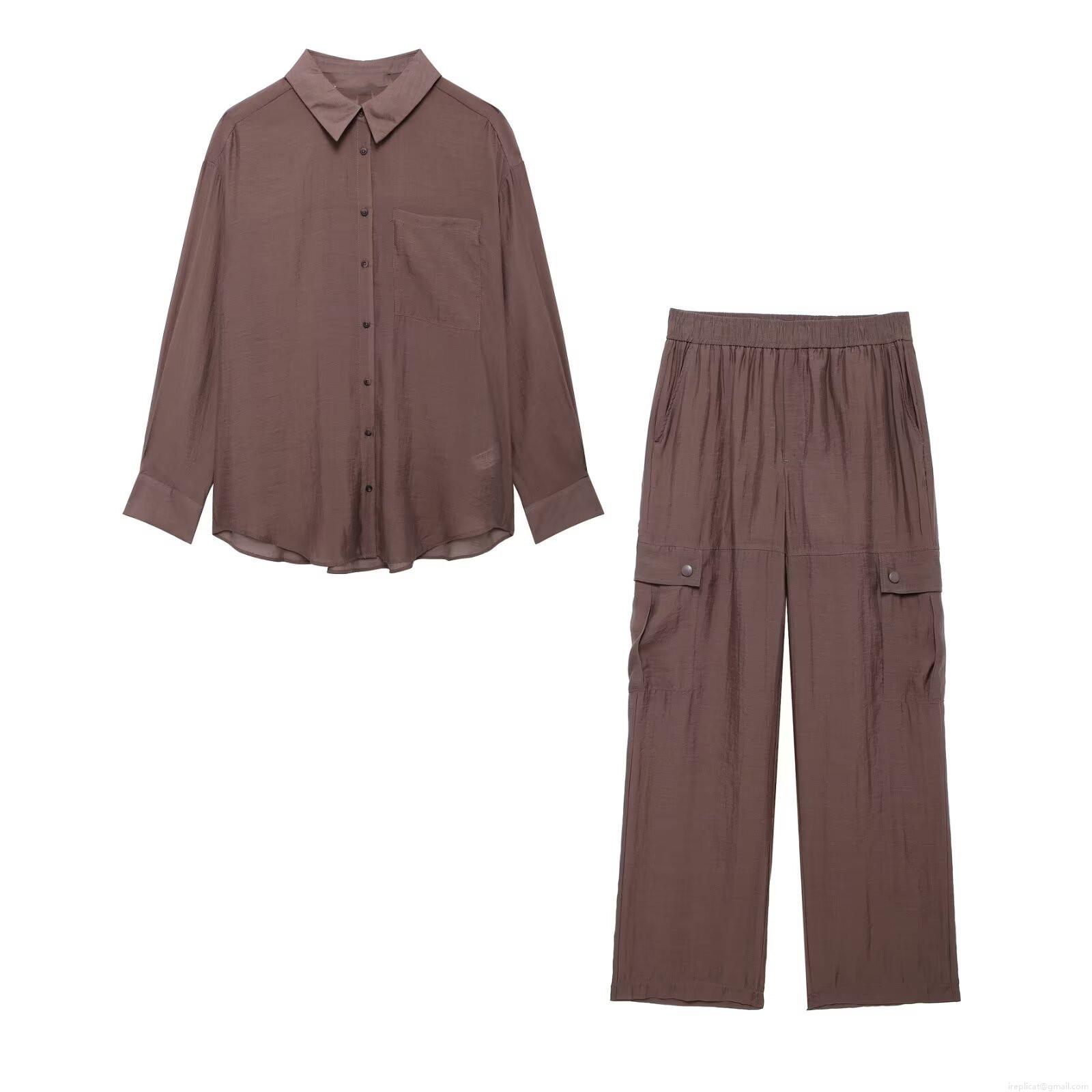 Women's Casual 2-Piece Set 100% Polyester Long Sleeve Button Down Shirt And High Waist Cargo Pants Office Daily Summer Solid Color Loose Outfit Women's Casual 2-Piece Set 100% Polyester Long Sleeve Button Down Shirt And High Waist Cargo Pants Office Daily Summer Solid Color Loose Outfit