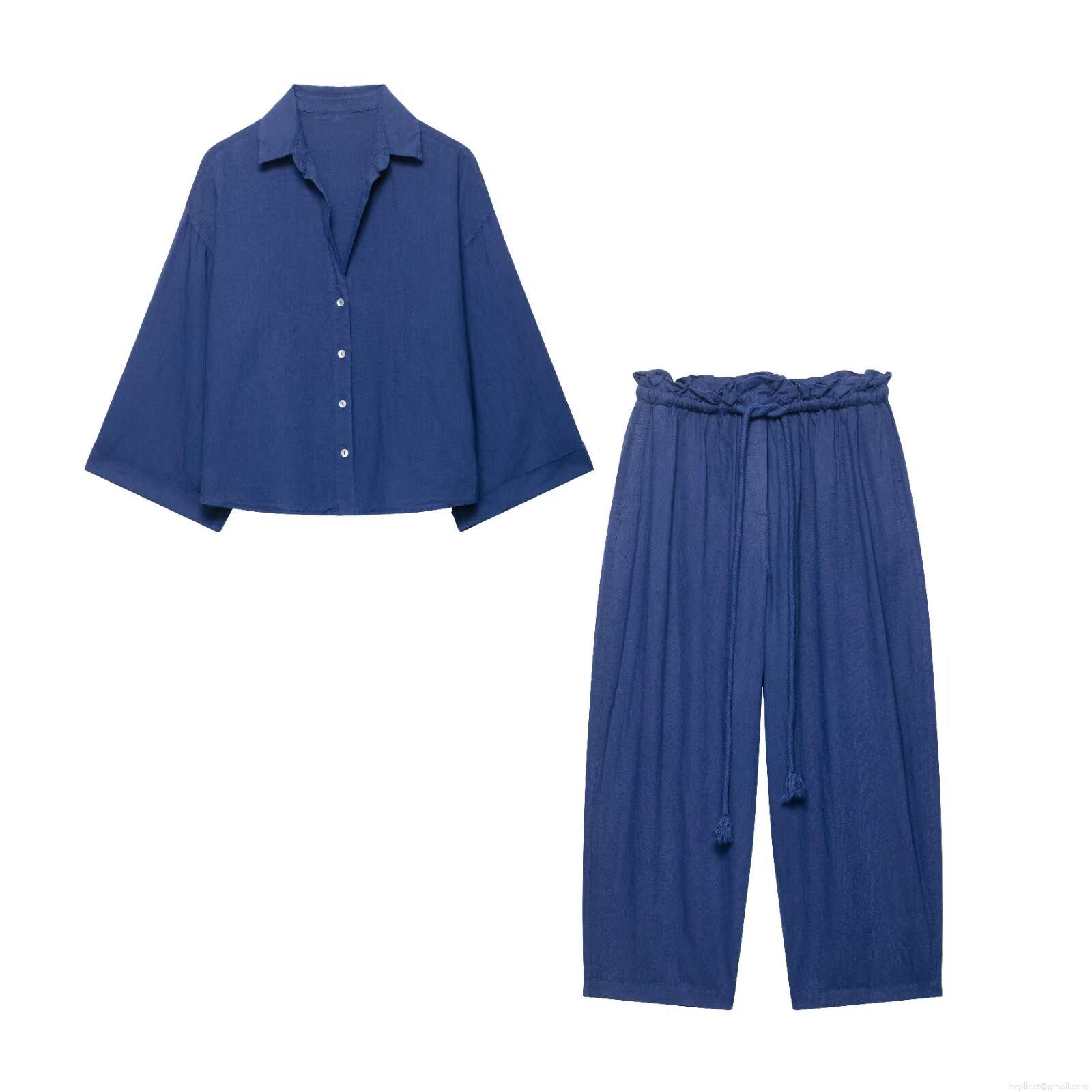 Women Two Piece Set Elegant Long Sleeve Lapel Shirt And Wide Leg Pants Set 100% Polyester Solid Color Minimalist Casual Outfits For Women Daily Workwear Women Two Piece Set Elegant Long Sleeve Lapel Shirt And Wide Leg Pants Set 100% Polyester Solid Color Minimalist Casual Outfits For Women Daily Workwear