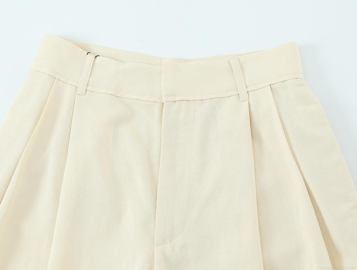 Women\'s Elegant Summer Two Piece Set Off White Strapless Tube Top with Buttons and High Waisted Wide Leg Trousers Casual Commuter Polyester Spandex Outfit