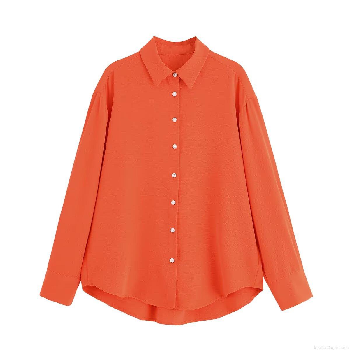 Women\'s Vibrant Orange Wrinkled Textured Casual Two Piece Set Long Sleeve Button Down Shirt And High Waist Wide Leg Drawstring Pants Summer Outfit Women\'s Vibrant Orange Wrinkled Textured Casual Two Piece Set Long Sleeve Button Down Shirt And High Waist Wide Leg Drawstring Pants Summer Outfit