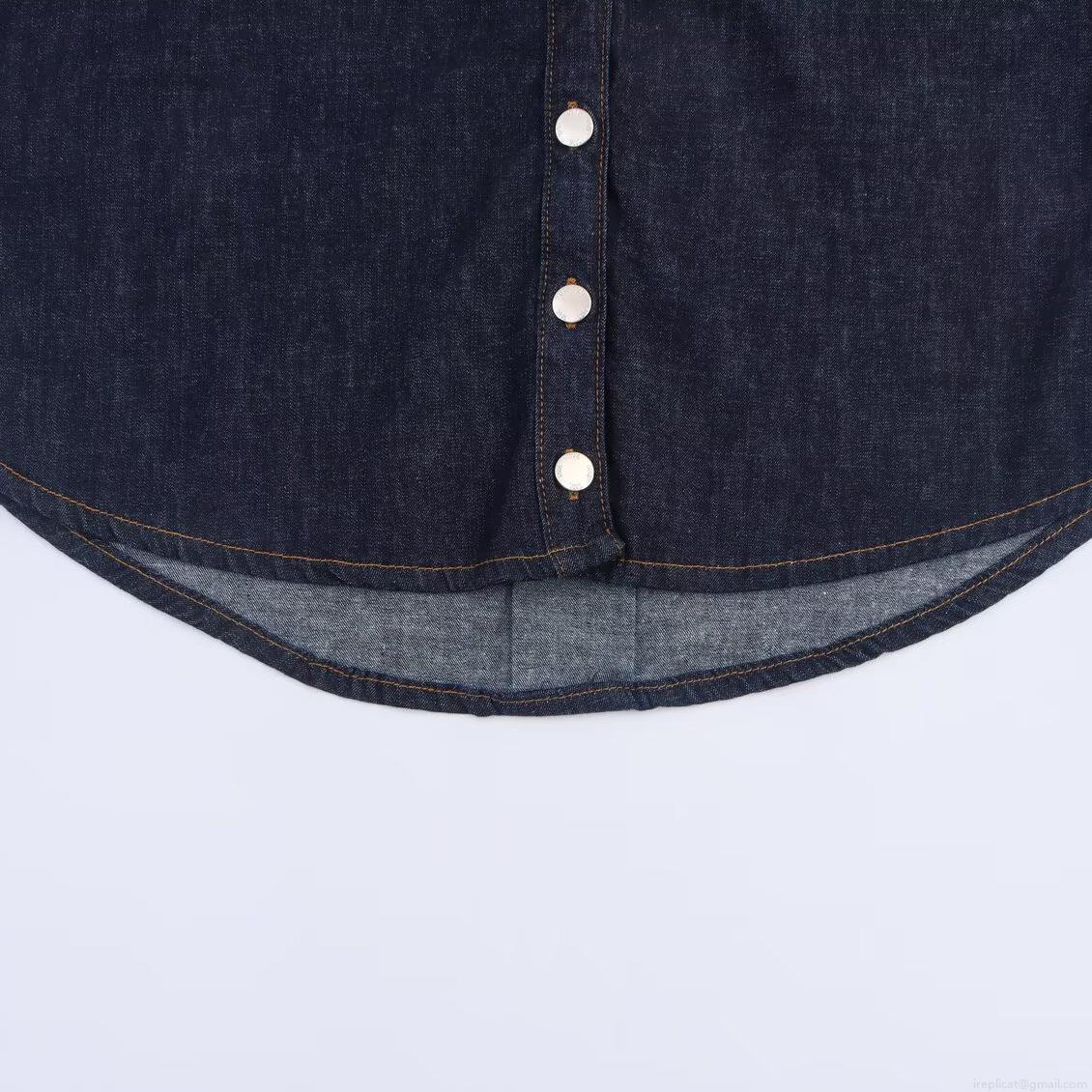 Women Loose Denim Two Piece Set Short Sleeve Shirt And Wide Leg Pants Casual Cotton Blend Indigo Outfit With Contrast Stitching For Ladies
