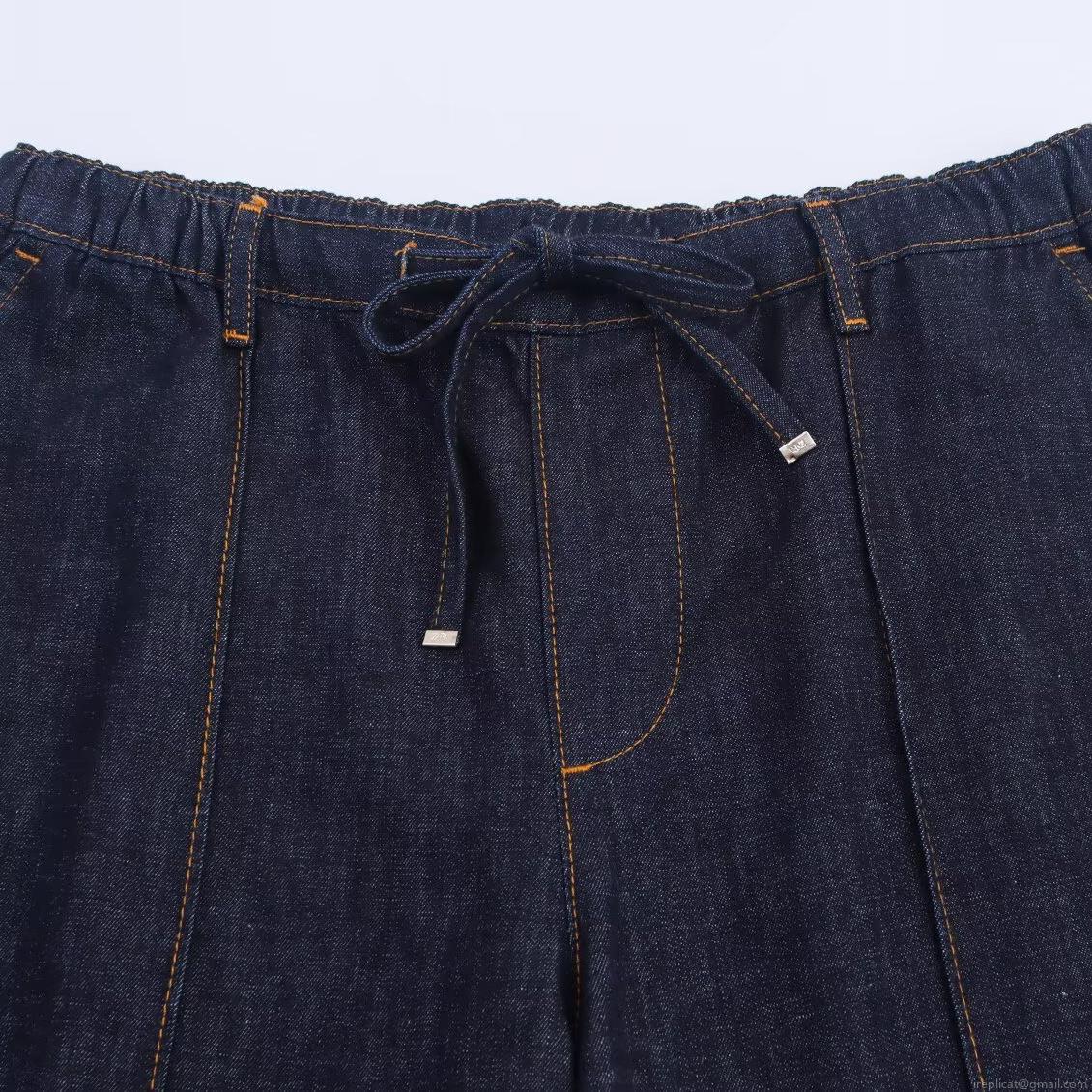 Women Loose Denim Two Piece Set Short Sleeve Shirt And Wide Leg Pants Casual Cotton Blend Indigo Outfit With Contrast Stitching For Ladies