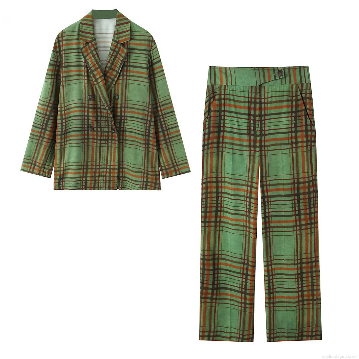 Women's Retro Green Plaid Blazer Pants Set Double Breasted Suit Jacket And High Waist Straight Leg Trousers 2 Piece Fashion Commute Outfit Women's Retro Green Plaid Blazer Pants Set Double Breasted Suit Jacket And High Waist Straight Leg Trousers 2 Piece Fashion Commute Outfit