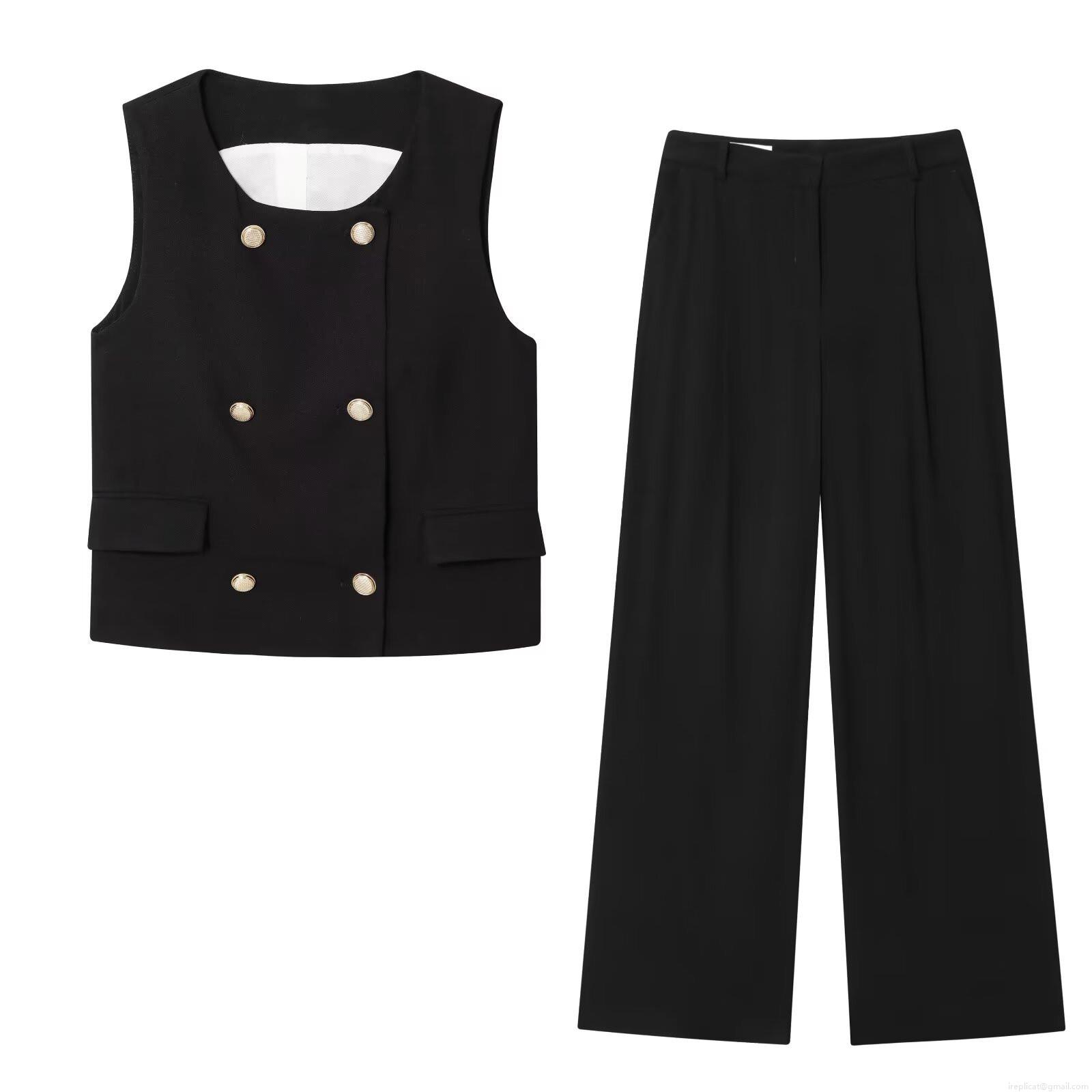 Women's Elegant 2-Piece Business Suit Set Double-Breasted Sleeveless Vest Waistcoat And High Waisted Wide Leg Trousers Office Commute Outfit Women's Elegant 2-Piece Business Suit Set Double-Breasted Sleeveless Vest Waistcoat And High Waisted Wide Leg Trousers Office Commute Outfit