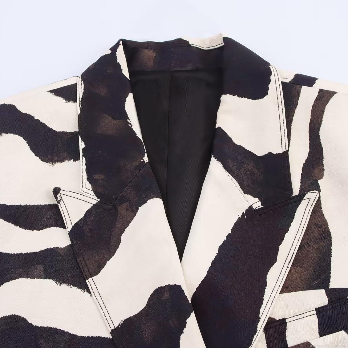 Women\'s Chic Zebra Print Blazer And High Waisted Wide Leg Pants Two Piece Set Casual Office Commuter Outfit Suit Polyester Spandex Animal Print Long Sleeve Lapel Jacket Trouser Set