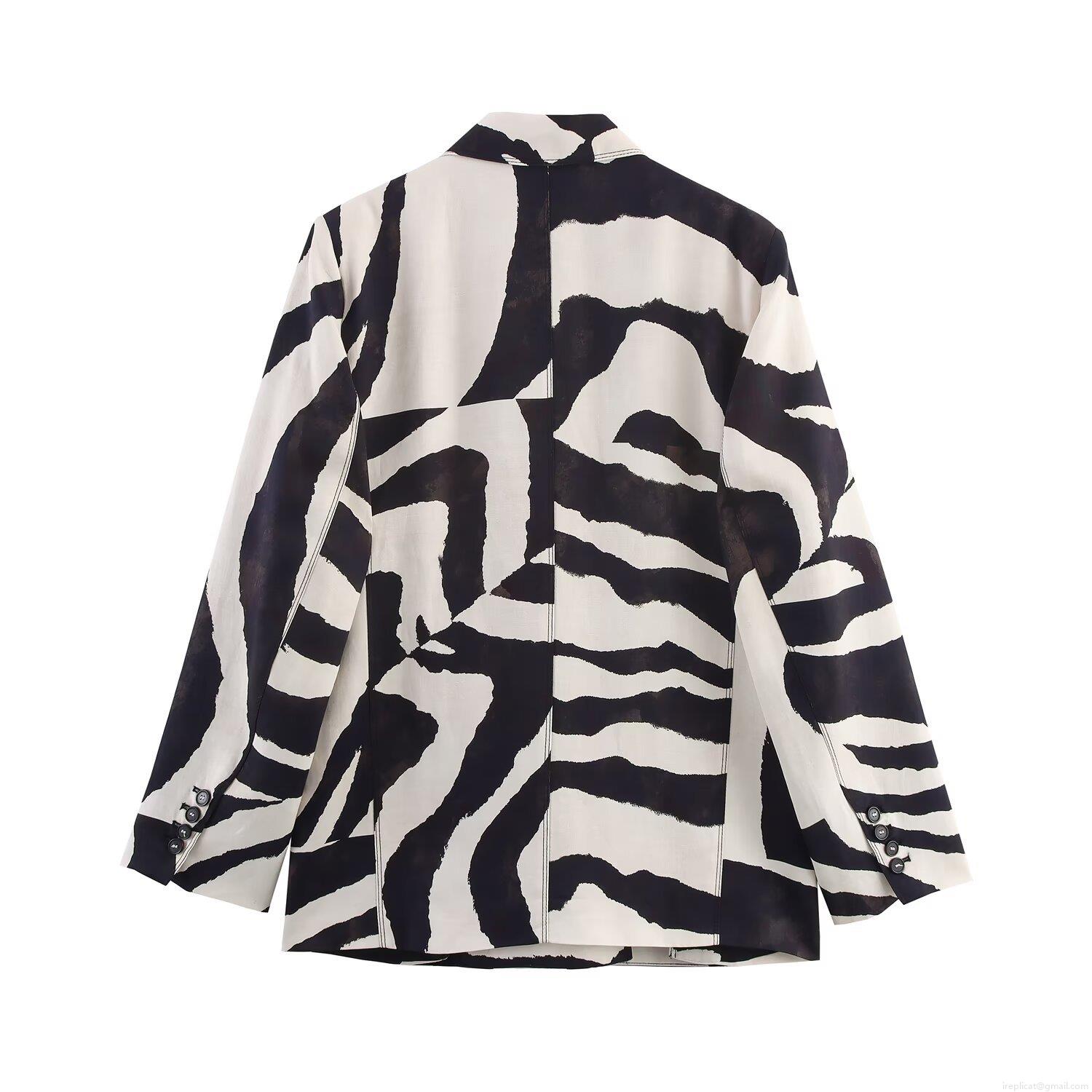 Women\'s Chic Zebra Print Blazer And High Waisted Wide Leg Pants Two Piece Set Casual Office Commuter Outfit Suit Polyester Spandex Animal Print Long Sleeve Lapel Jacket Trouser Set