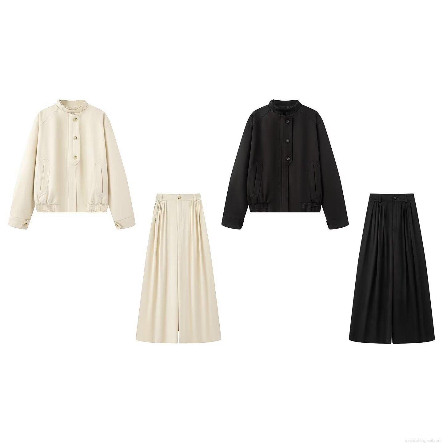 Women's Casual Two Piece Set Solid Color Button Up Stand Collar Jacket And High Waist Wide Leg Pants Elegant Office Lady Outfits Autumn Streetwear Polyester Spandex Sets Women's Casual Two Piece Set Solid Color Button Up Stand Collar Jacket And High Waist Wide Leg Pants Elegant Office Lady Outfits Autumn Streetwear Polyester Spandex Sets