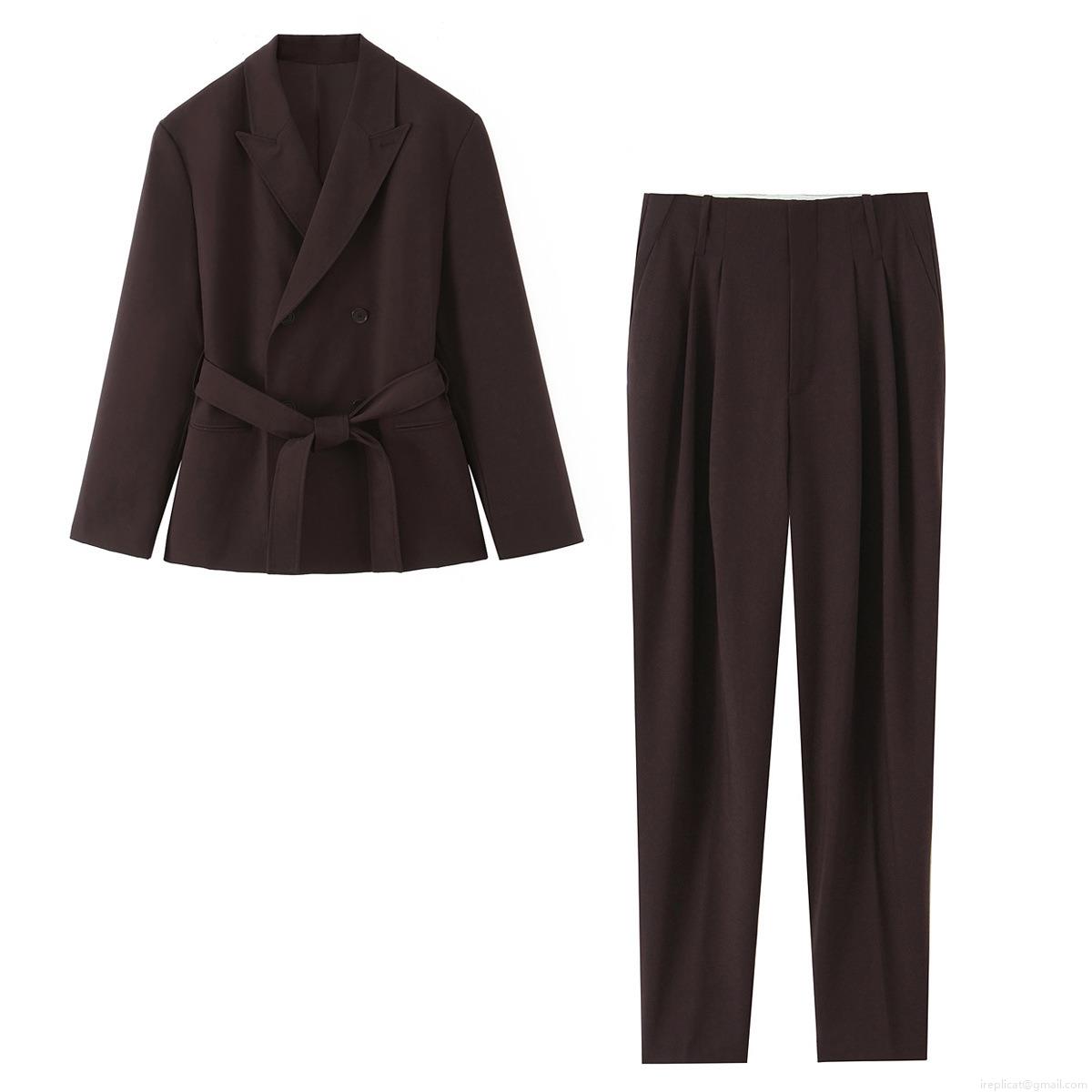 Women's Elegant Office Commute Blazer Pant Set Double Breasted Belted Jacket And Matching Straight Trousers Polyester Spandex Blend Autumn Winter Fashion Two Piece Outfit Women's Elegant Office Commute Blazer Pant Set Double Breasted Belted Jacket And Matching Straight Trousers Polyester Spandex Blend Autumn Winter Fashion Two Piece Outfit