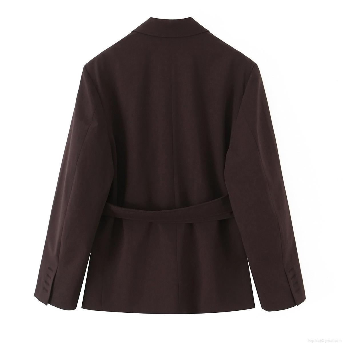 Women\'s Elegant Office Commute Blazer Pant Set Double Breasted Belted Jacket And Matching Straight Trousers Polyester Spandex Blend Autumn Winter Fashion Two Piece Outfit