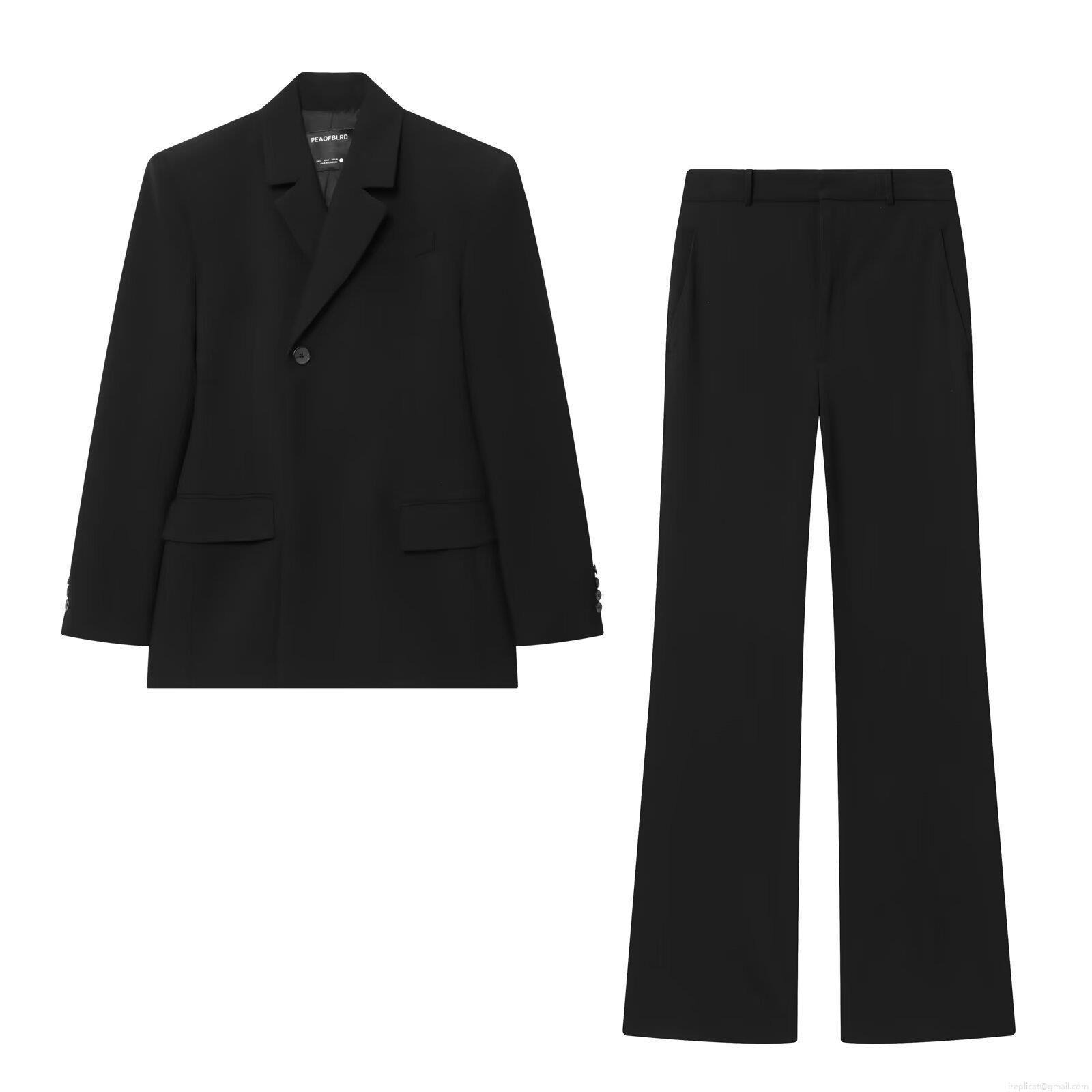 Women's Elegant Business Casual Polyester Blazer and Trousers Set Solid Color Single Breasted Slim Fit Jacket and Wide Leg Pants Two-Piece Suit for Office Professional Streetwear Women Women's Elegant Business Casual Polyester Blazer and Trousers Set Solid Color Single Breasted Slim Fit Jacket and Wide Leg Pants Two-Piece Suit for Office Professional Streetwear Women