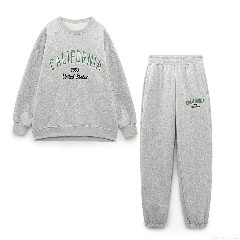 Women American Vintage California 1993 Letter Embroidery Sweatshirt And Sweatpants Set Long Sleeve Round Neck Fleece Lined Casual Two Piece Jogger Suit Women American Vintage California 1993 Letter Embroidery Sweatshirt And Sweatpants Set Long Sleeve Round Neck Fleece Lined Casual Two Piece Jogger Suit