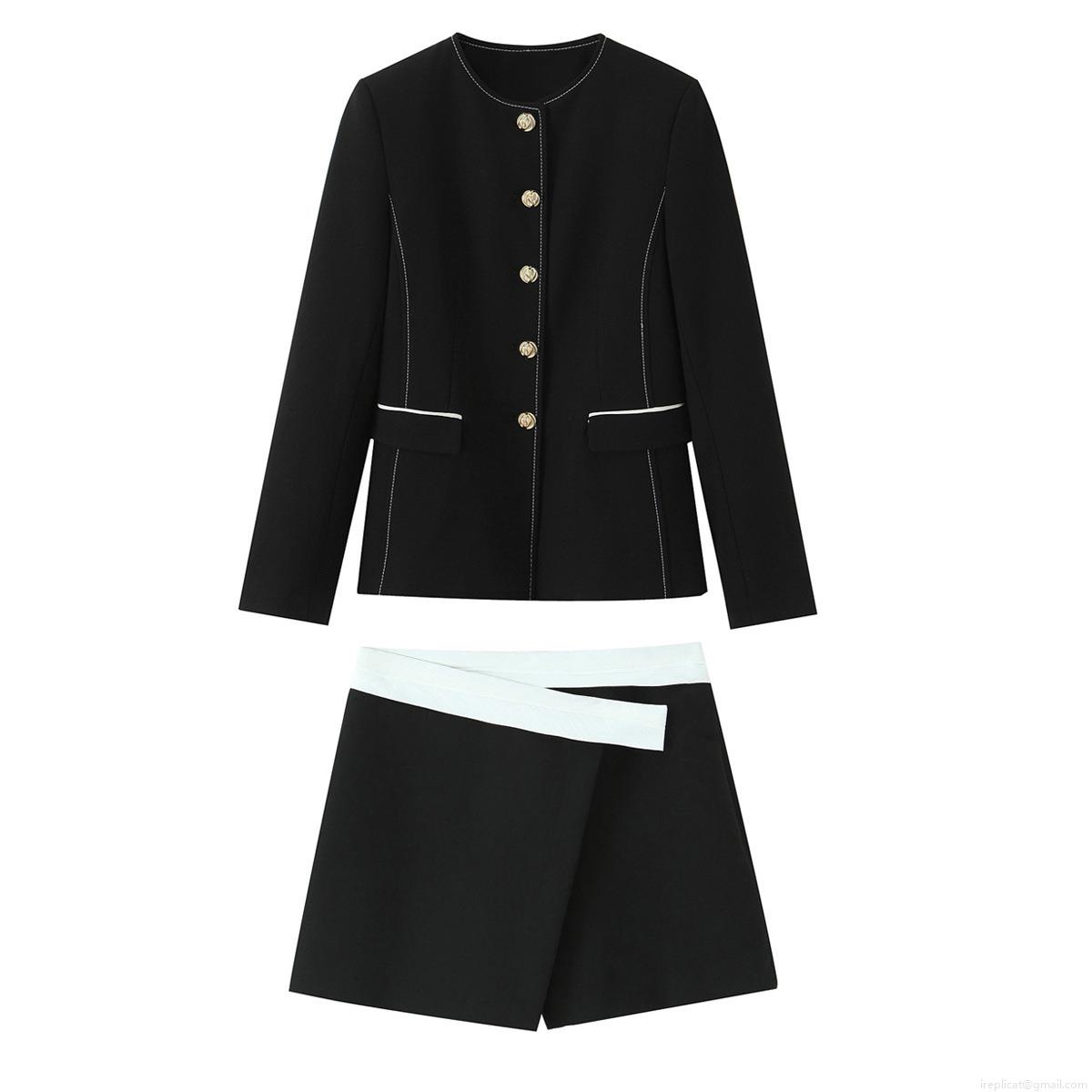 Elegant Women Black Blazer and Shorts Two-Piece Set Contrast Trim Office Lady Long Sleeve Suit Jacket with Gold Buttons Fashion Suits Elegant Women Black Blazer and Shorts Two-Piece Set Contrast Trim Office Lady Long Sleeve Suit Jacket with Gold Buttons Fashion Suits