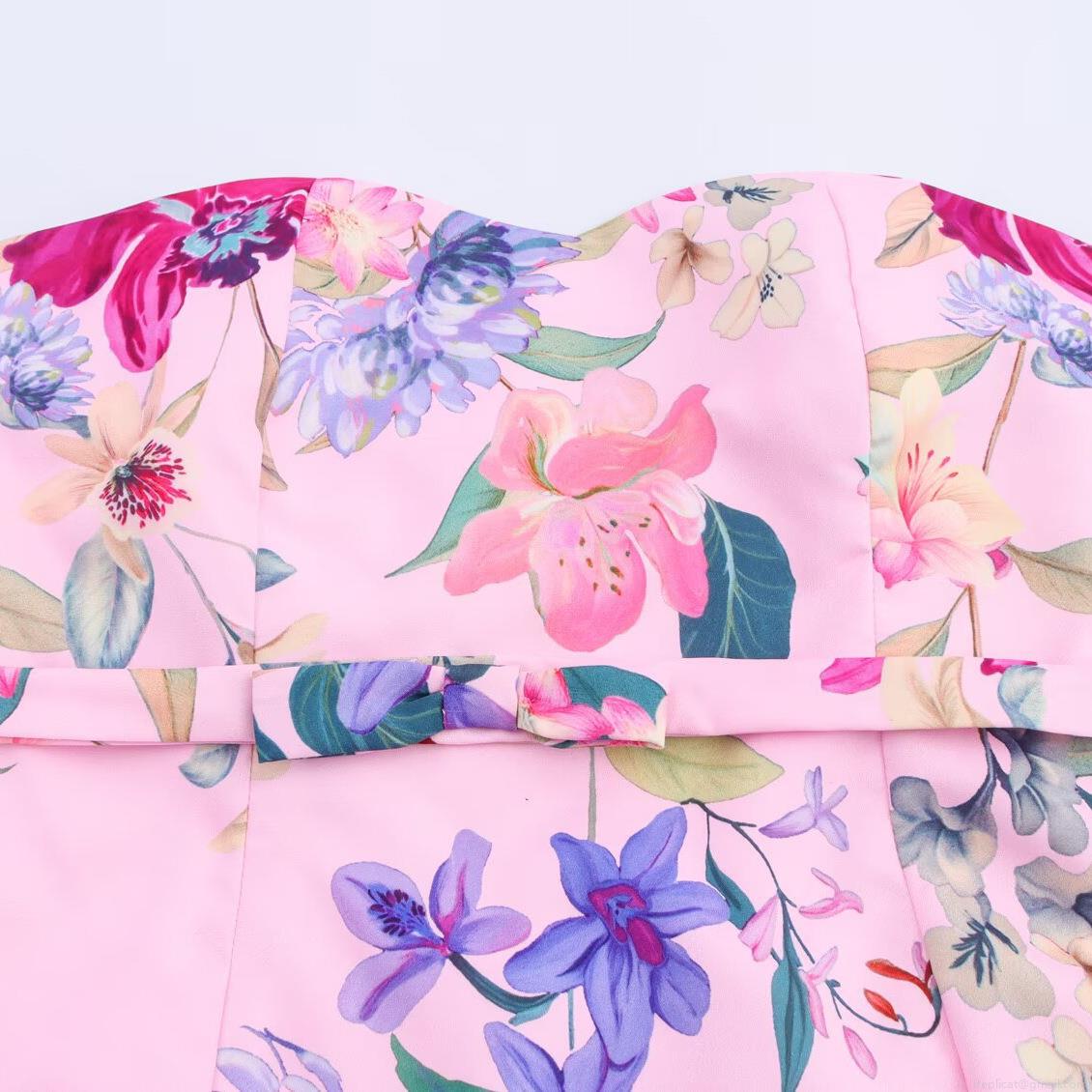Women\'s Two-Piece Floral Print Set Sexy Tube Top And High Waist Wide Leg Pants Polyester Spandex Pink Flower Vacation Outfits