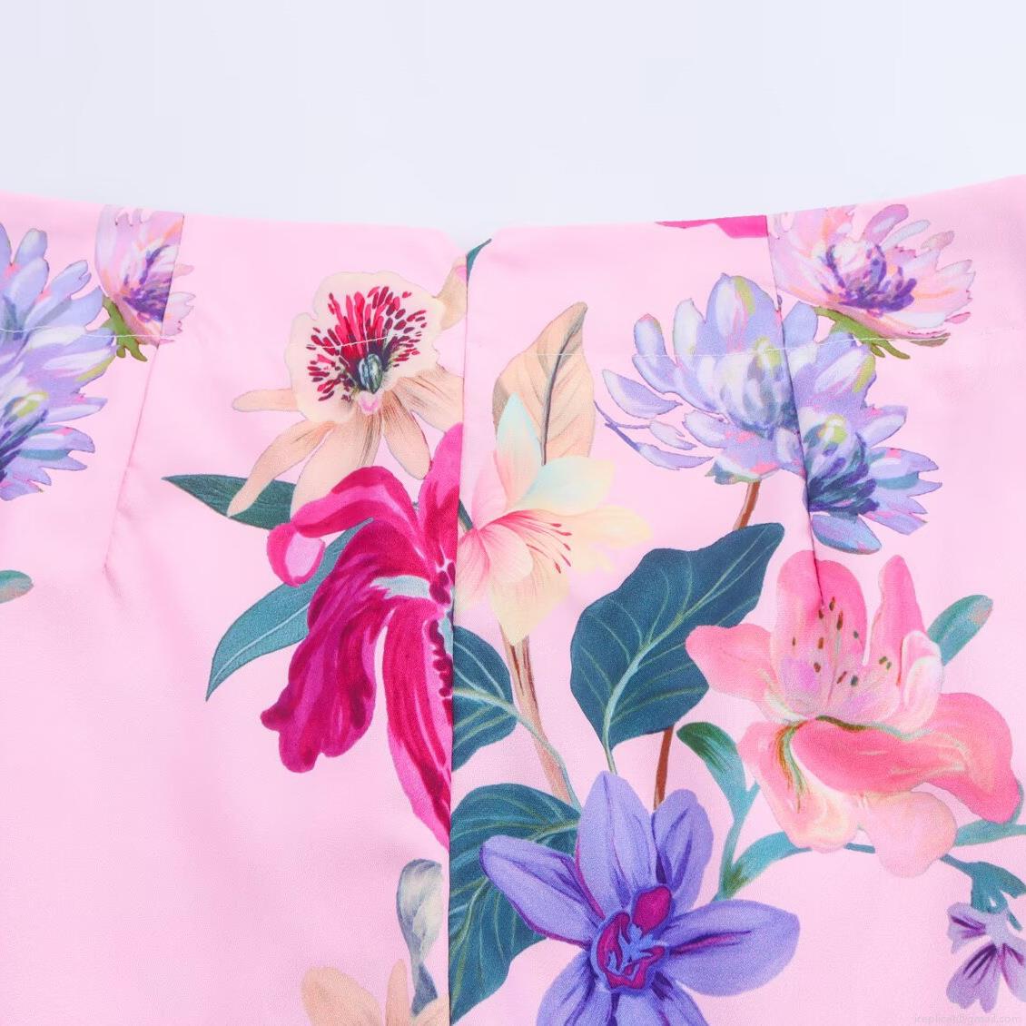 Women\'s Two-Piece Floral Print Set Sexy Tube Top And High Waist Wide Leg Pants Polyester Spandex Pink Flower Vacation Outfits