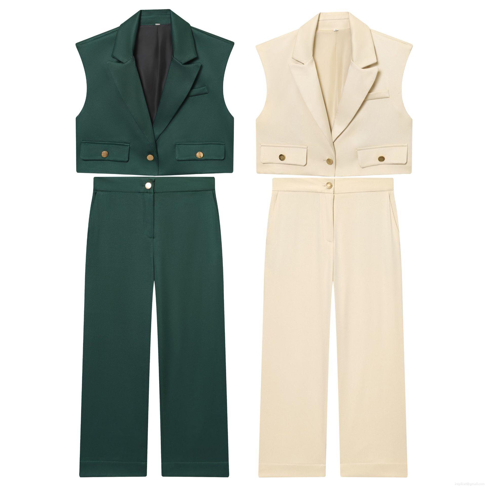 Women 2 Piece Office Suit Set Sleeveless Lapel Waistcoat Vest High Waist Wide Leg Pants Polyester Solid Color Casual Workwear Outfits Women 2 Piece Office Suit Set Sleeveless Lapel Waistcoat Vest High Waist Wide Leg Pants Polyester Solid Color Casual Workwear Outfits