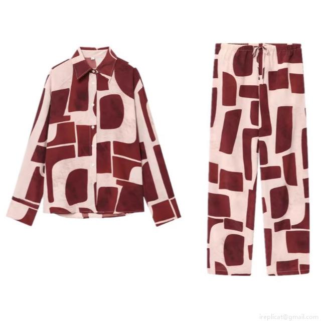 Women's Geometric Print Long Sleeve Button Down Shirt And High Waist Wide Leg Pants Casual Loose Two Piece Set Polyester Blend Autumn Outfits Women's Geometric Print Long Sleeve Button Down Shirt And High Waist Wide Leg Pants Casual Loose Two Piece Set Polyester Blend Autumn Outfits