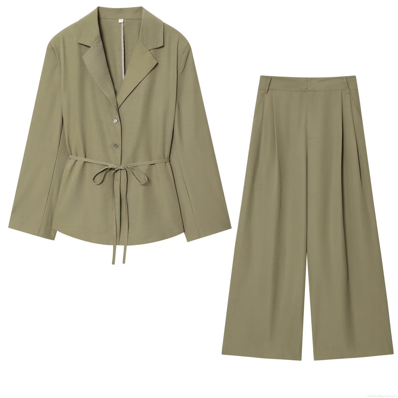 Women's Elegant Two-Piece Set Lapel Long Sleeve Blazer Top With Tie Waist And High Waist Wide Leg Pants Casual Office Business Solid Color Suit For Women Women's Elegant Two-Piece Set Lapel Long Sleeve Blazer Top With Tie Waist And High Waist Wide Leg Pants Casual Office Business Solid Color Suit For Women