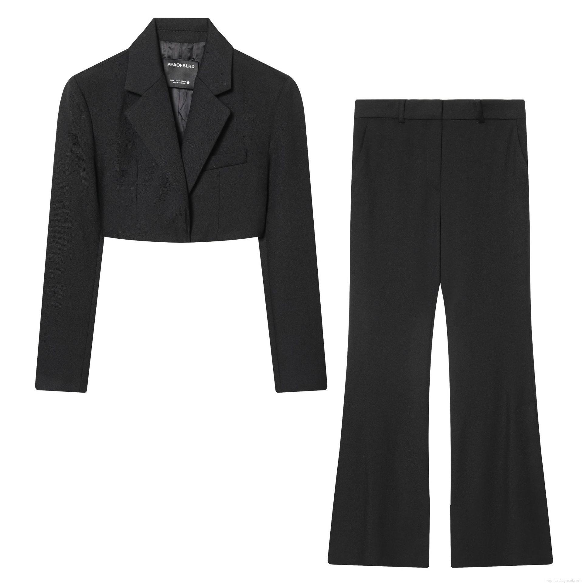Women's Elegant 2 Piece Blazer Pant Suit Set Cropped Long Sleeve Notch Lapel Blazer With High Waisted Flare Trousers Solid Color Office Streetwear Women's Elegant 2 Piece Blazer Pant Suit Set Cropped Long Sleeve Notch Lapel Blazer With High Waisted Flare Trousers Solid Color Office Streetwear
