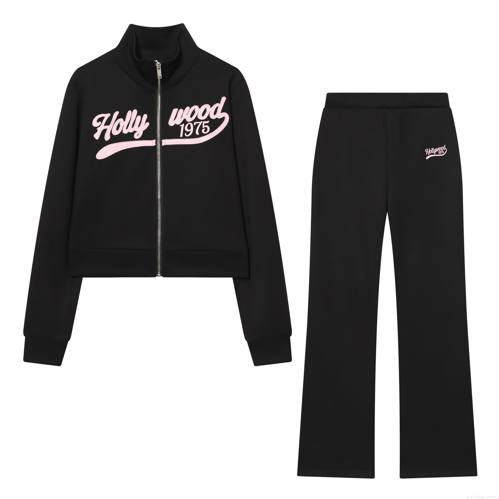 Women's Two Piece Set Hollywood 1975 Embroidery Stand Collar Zip Up Sweatshirt Top And Flared Pants Tracksuit Streetwear Casual Sportswear Women's Two Piece Set Hollywood 1975 Embroidery Stand Collar Zip Up Sweatshirt Top And Flared Pants Tracksuit Streetwear Casual Sportswear