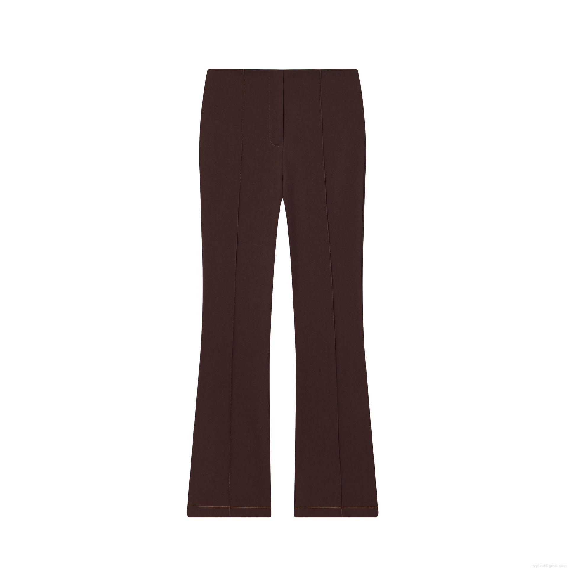 Women\'s Two Piece Set Contrast Stitching Cropped Jacket And Flare Pants Streetwear Outfit Polyester Dark Brown Casual Suits For Ladies