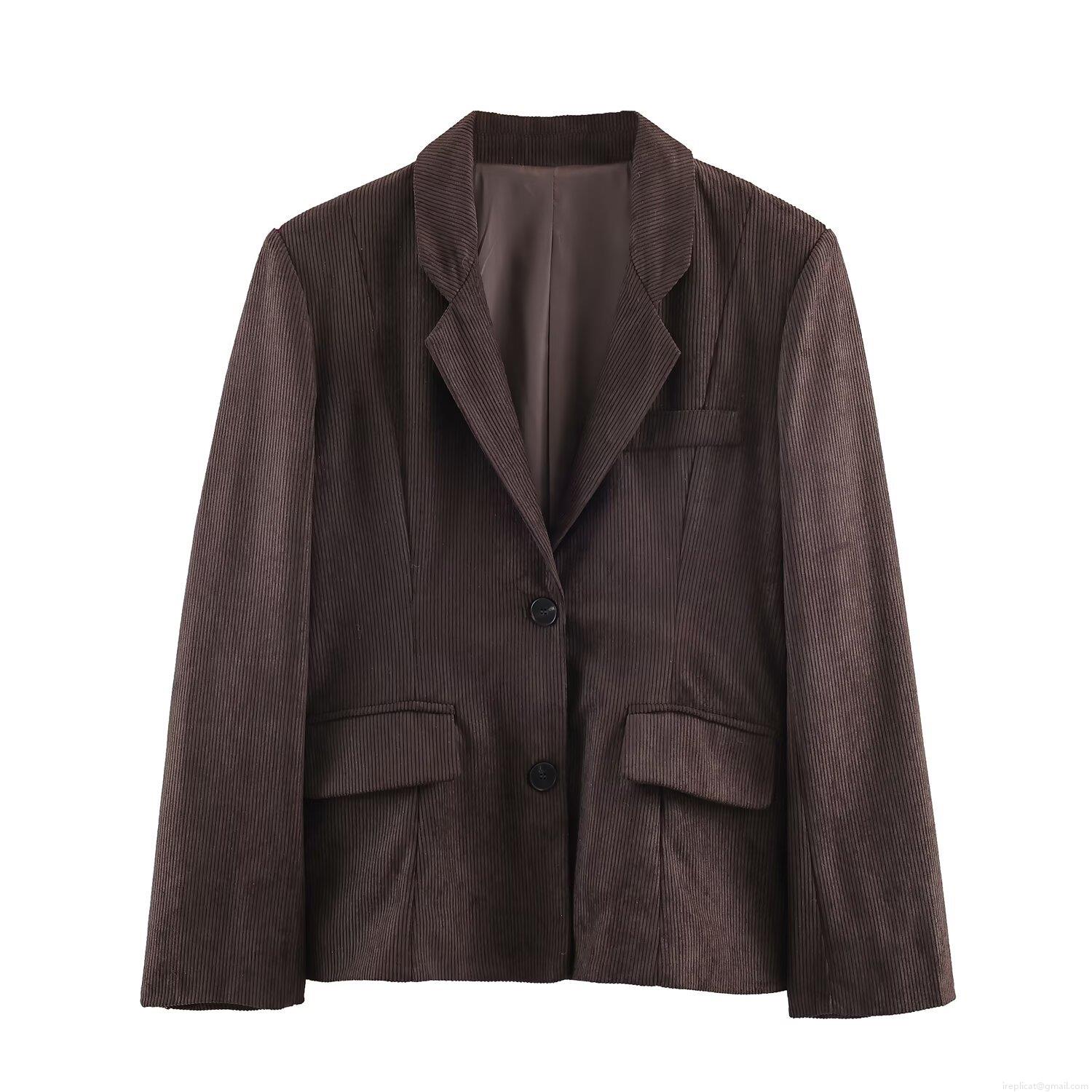 Women's Corduroy 2 Piece Set Notch Lapel Blazer Jacket and Wide Leg High Waist Pants Casual Retro Solid Color Suits for Office Streetwear Women's Corduroy 2 Piece Set Notch Lapel Blazer Jacket and Wide Leg High Waist Pants Casual Retro Solid Color Suits for Office Streetwear