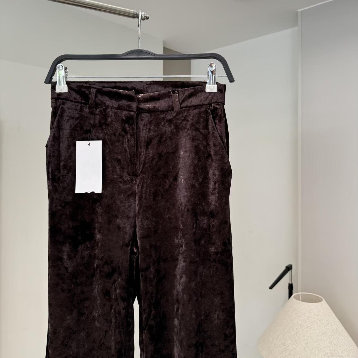 Women Luxury Velvet Shirt and Straight Leg Pants Set Elegant Glossy Long Sleeve Button Down Blouse and High Waist Wide Leg Trousers Casual Two Piece Outfits