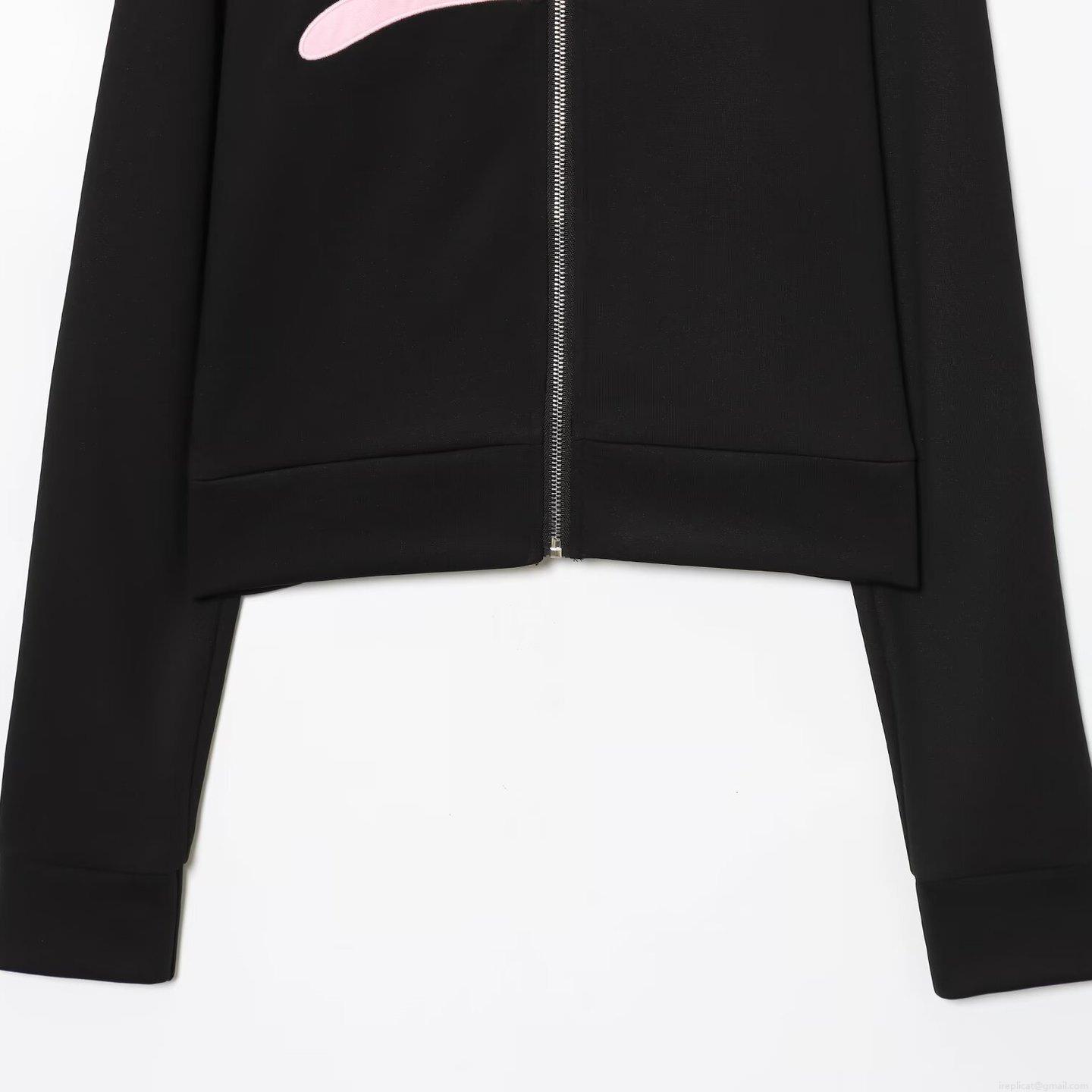Women\'s Casual Black Tracksuit Set Long Sleeve Zipper Stand Collar Sweatshirt And Flare Pants Pink Hollywood 1975 Embroidery Retro Autumn Winter Athletic Two Piece Outfit