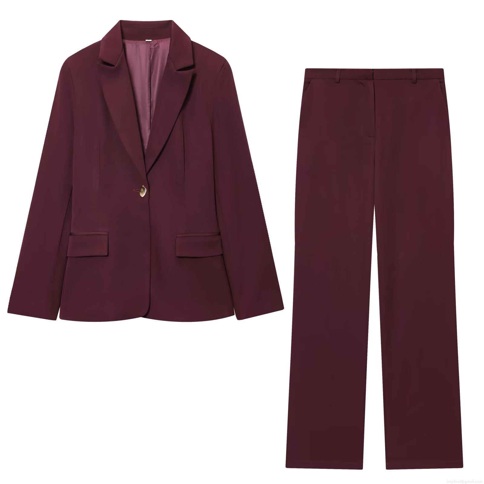 Women Burgundy Elegant Blazer And Straight Leg Trousers Separates Set Formal Notched Lapel Single Button Suit Jacket Office High Waisted Pants Women Burgundy Elegant Blazer And Straight Leg Trousers Separates Set Formal Notched Lapel Single Button Suit Jacket Office High Waisted Pants